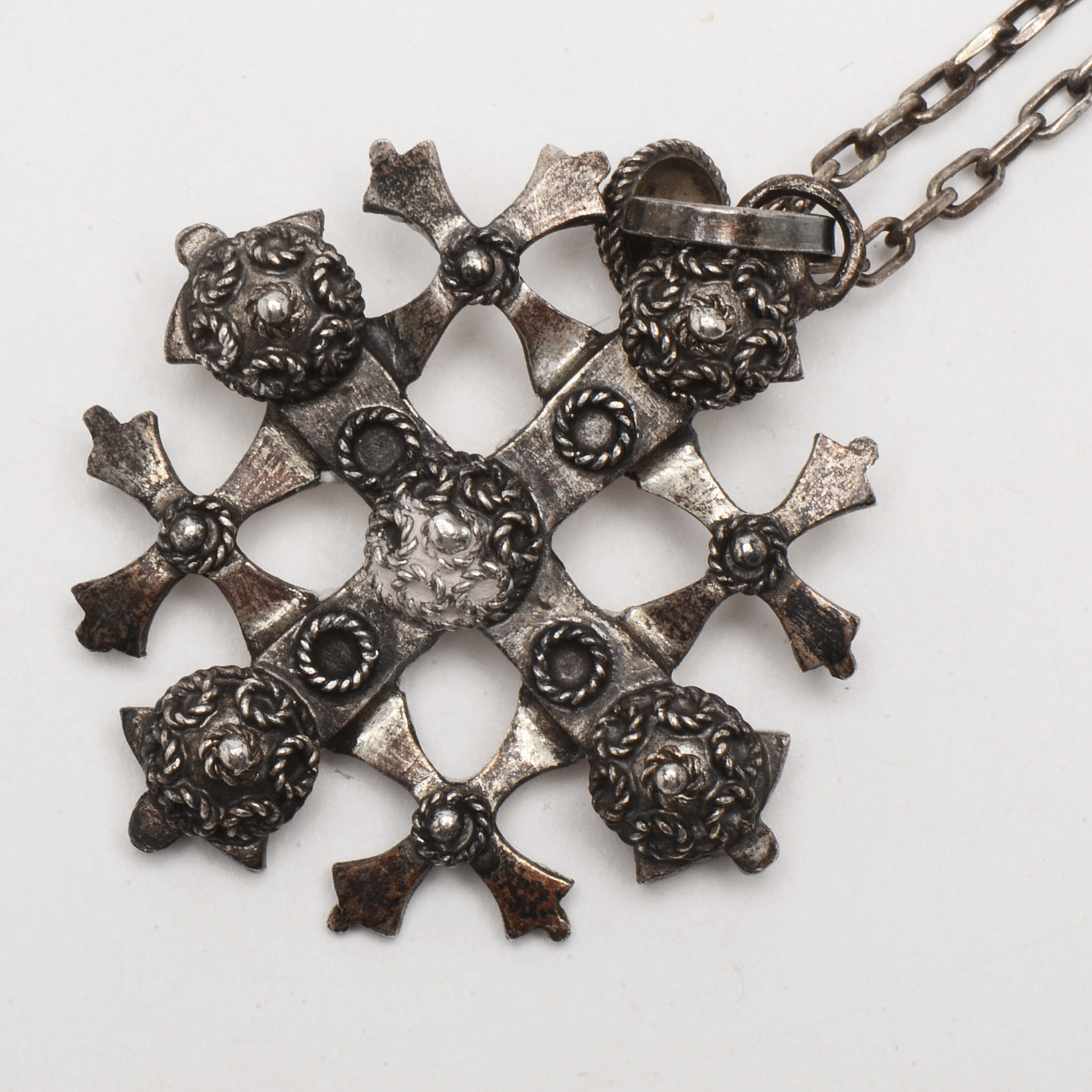 Coin Silver Vintage Jerusalem Cross on Chain