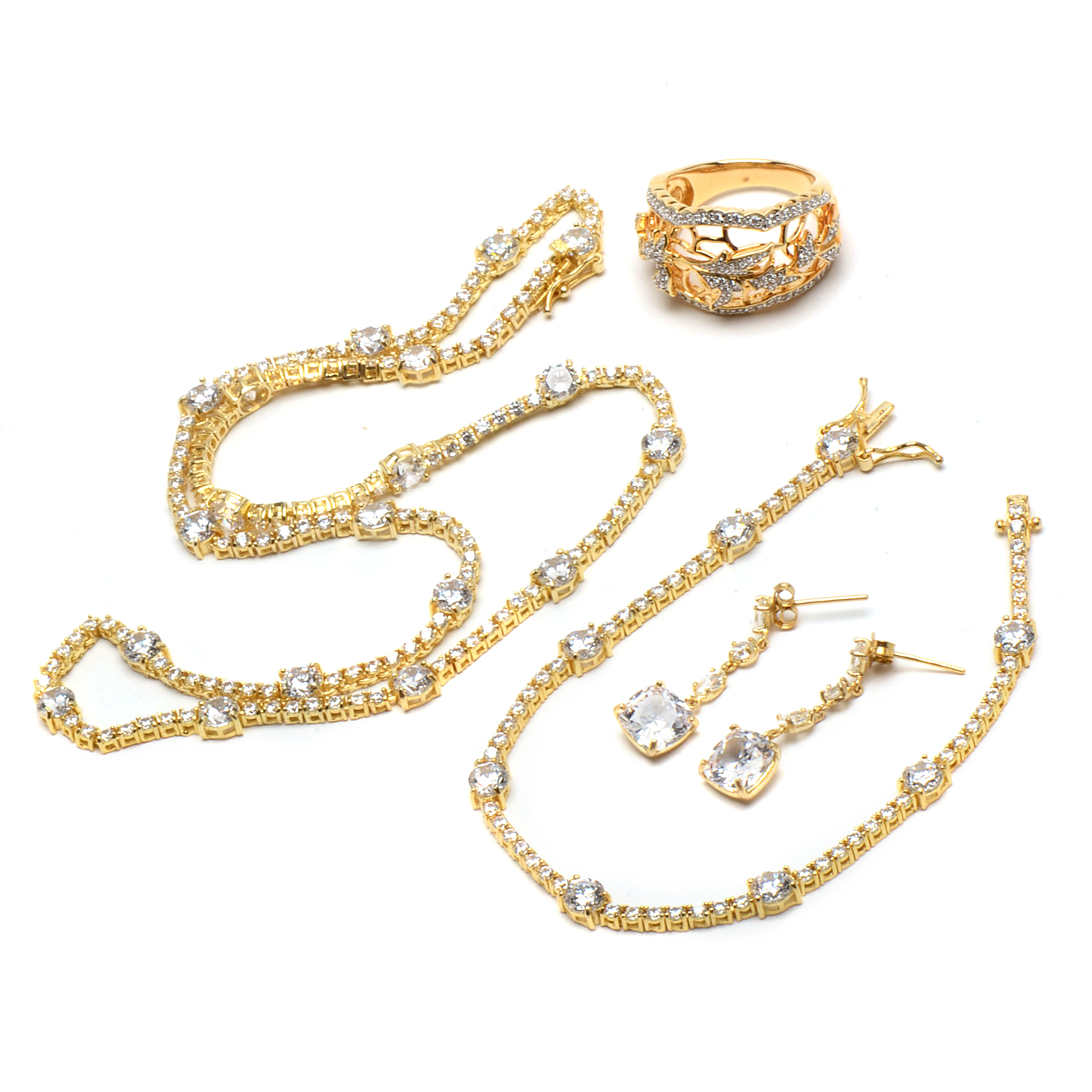 Gold Wash Sterling and Cubic Zirconia Jewelry