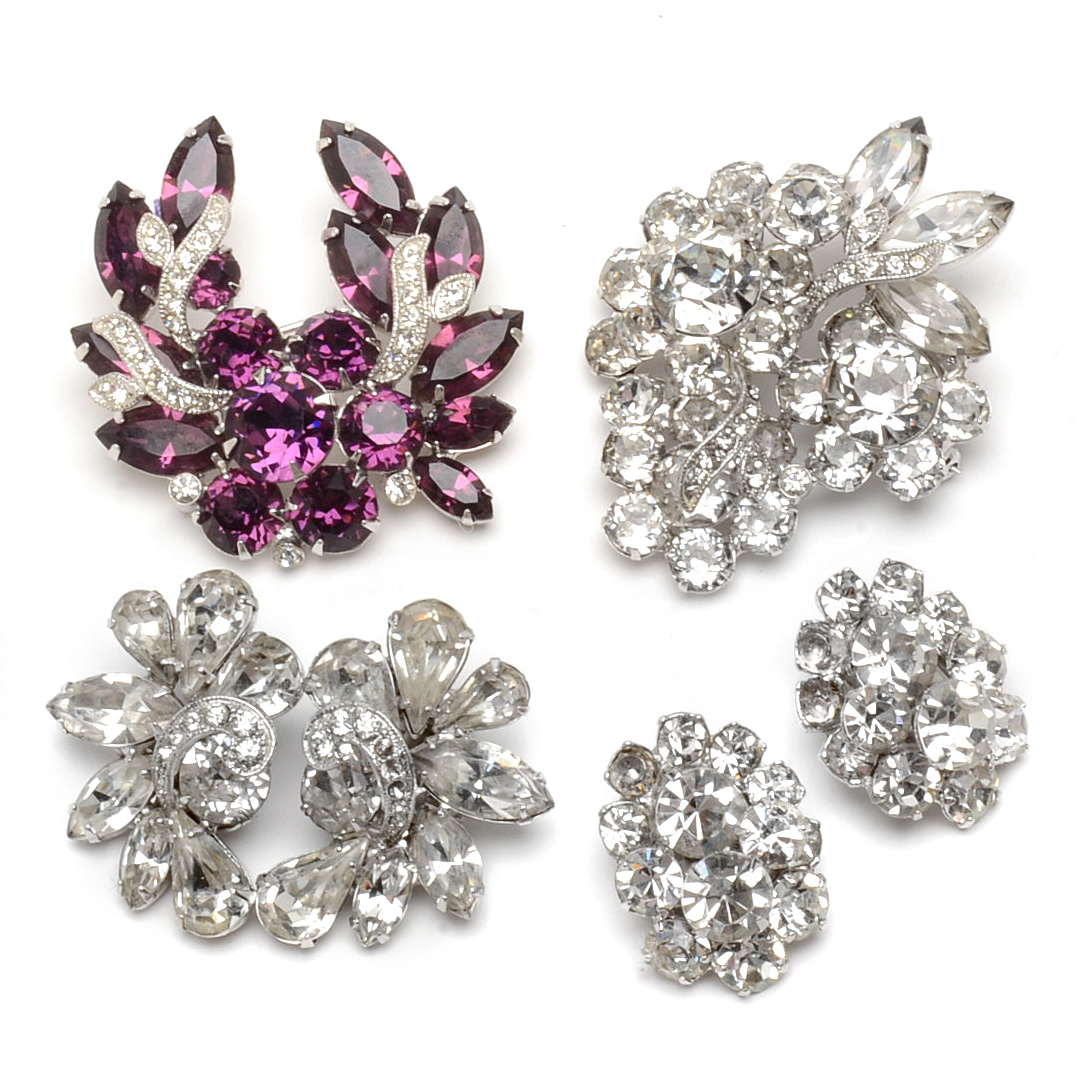 Mid Century Eisenberg Ice Brooches and Earrings