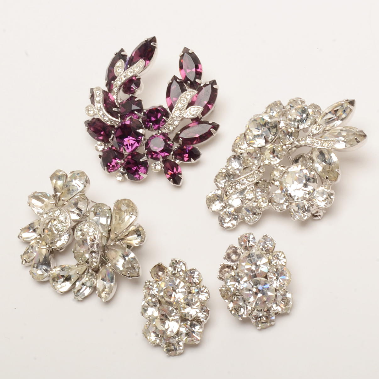 Mid Century Eisenberg Ice Brooches and Earrings