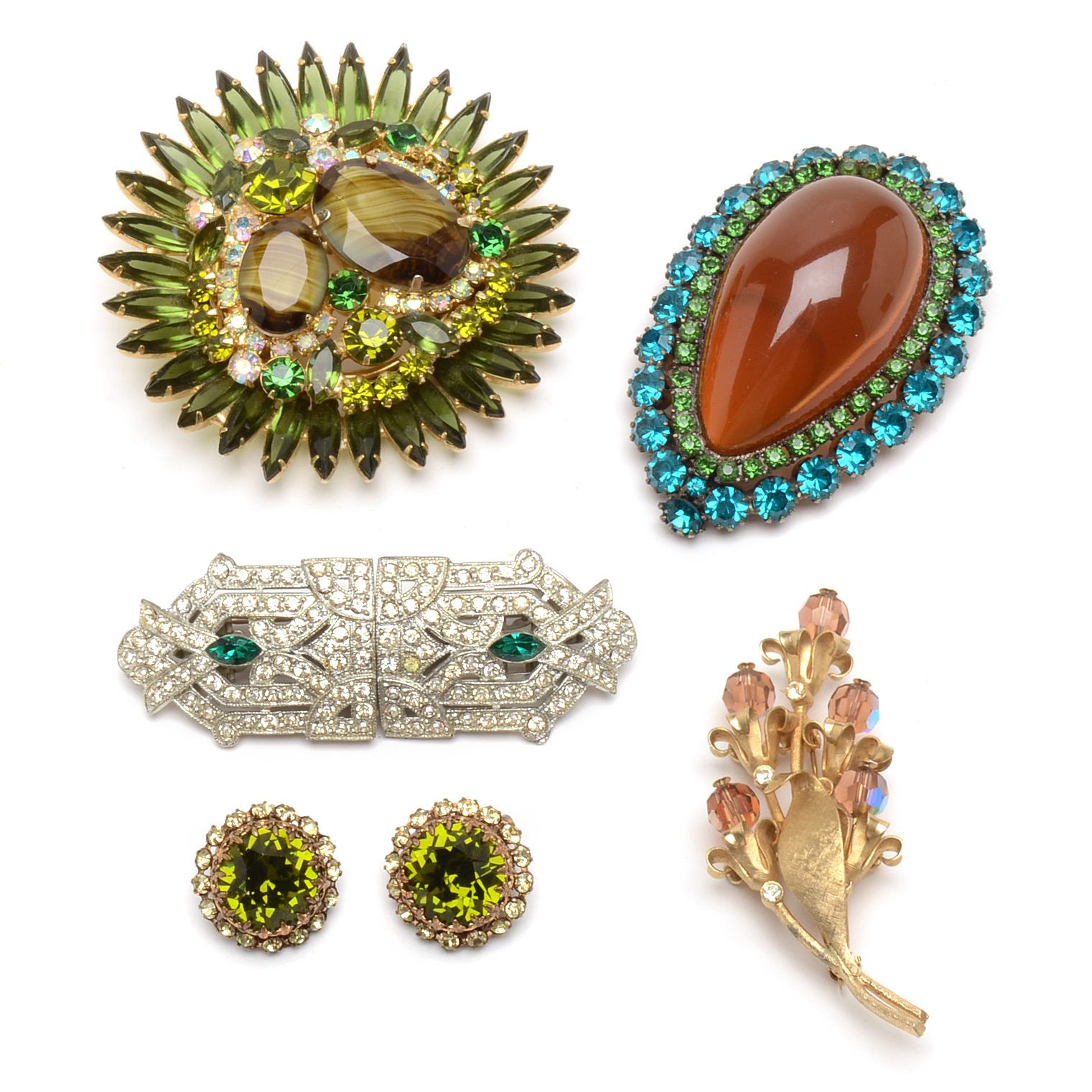 Vintage Rhinestone Costume Jewelry with Shoe Clip Brooch