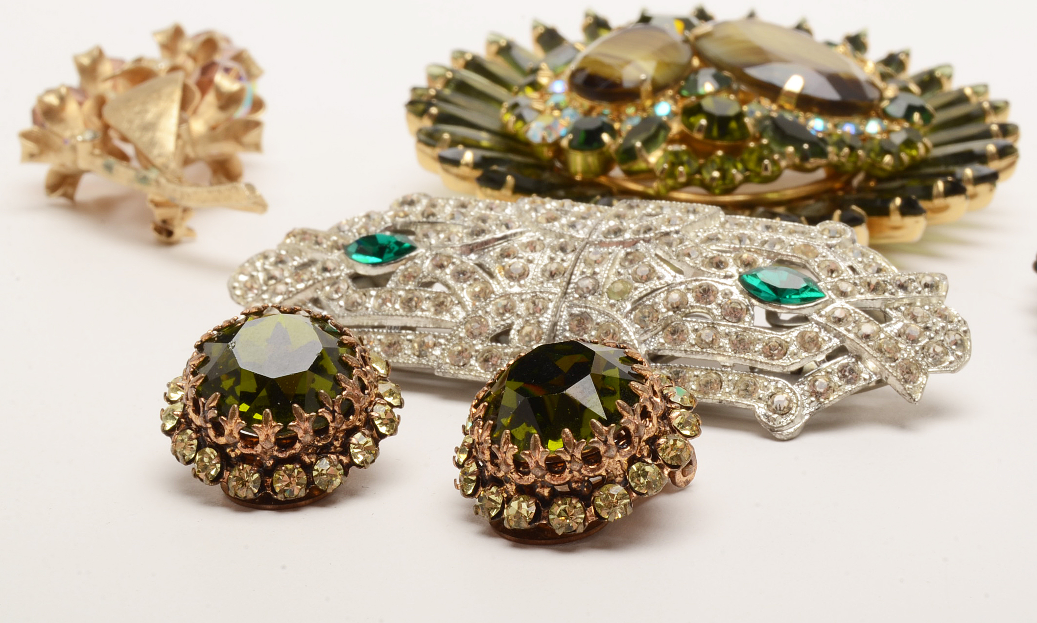 Vintage Rhinestone Costume Jewelry with Shoe Clip Brooch