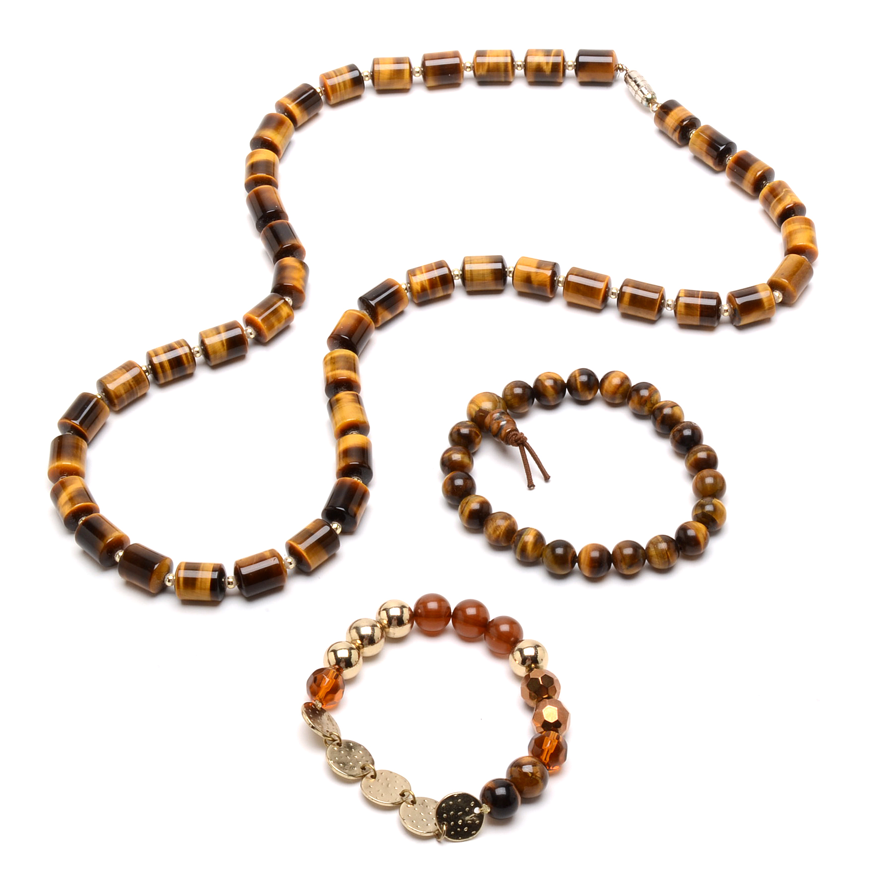 Tiger's Eye Beaded Necklace and Bracelets