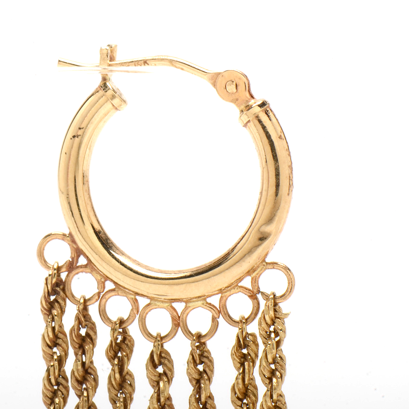 14K Yellow Gold Hoop and Tassel Earrings