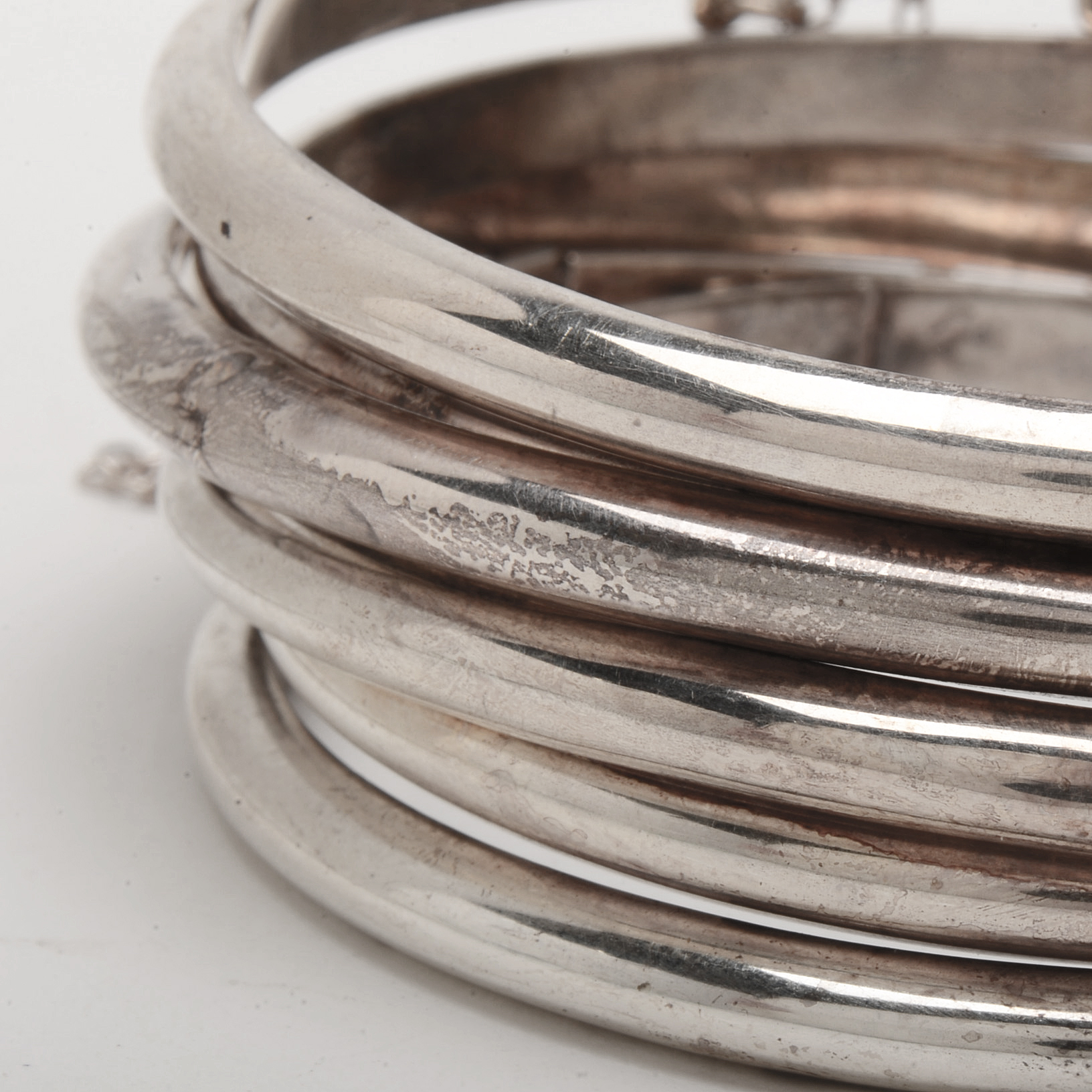 Six Hinged Sterling Silver Bangles