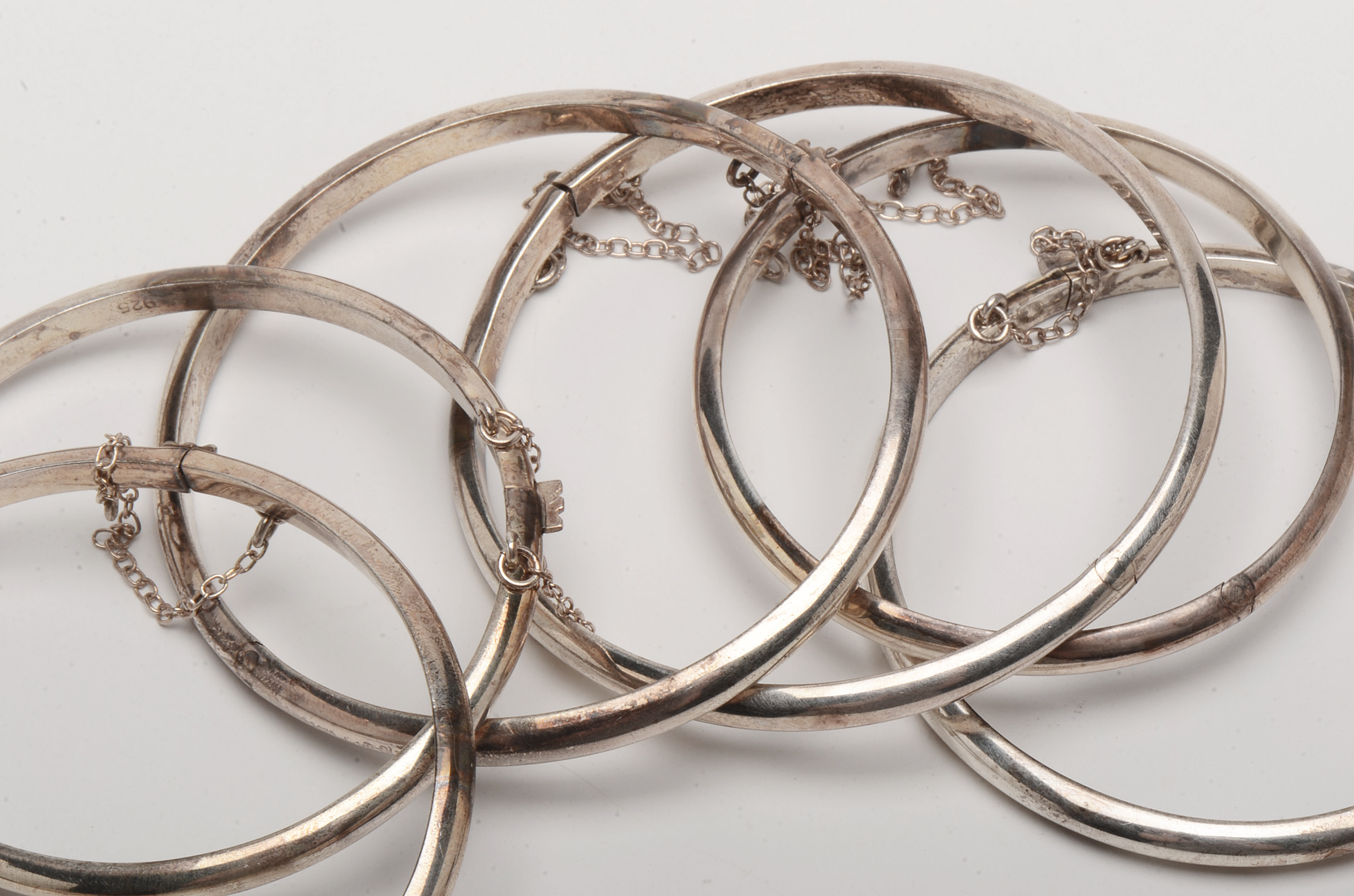 Six Hinged Sterling Silver Bangles