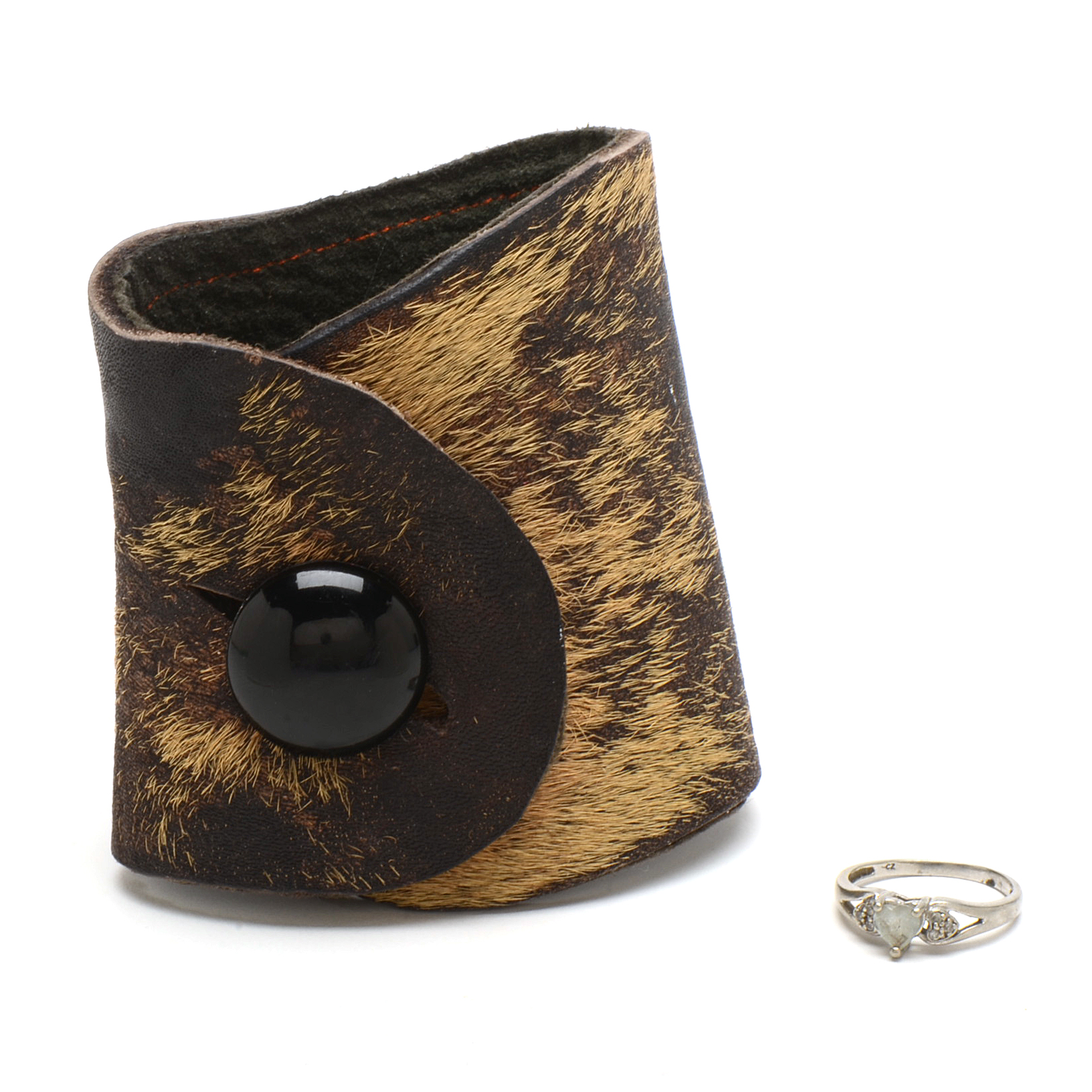 Wing & King Cowhide Cuff and 10K White Gold Cubic Zirconia Ring
