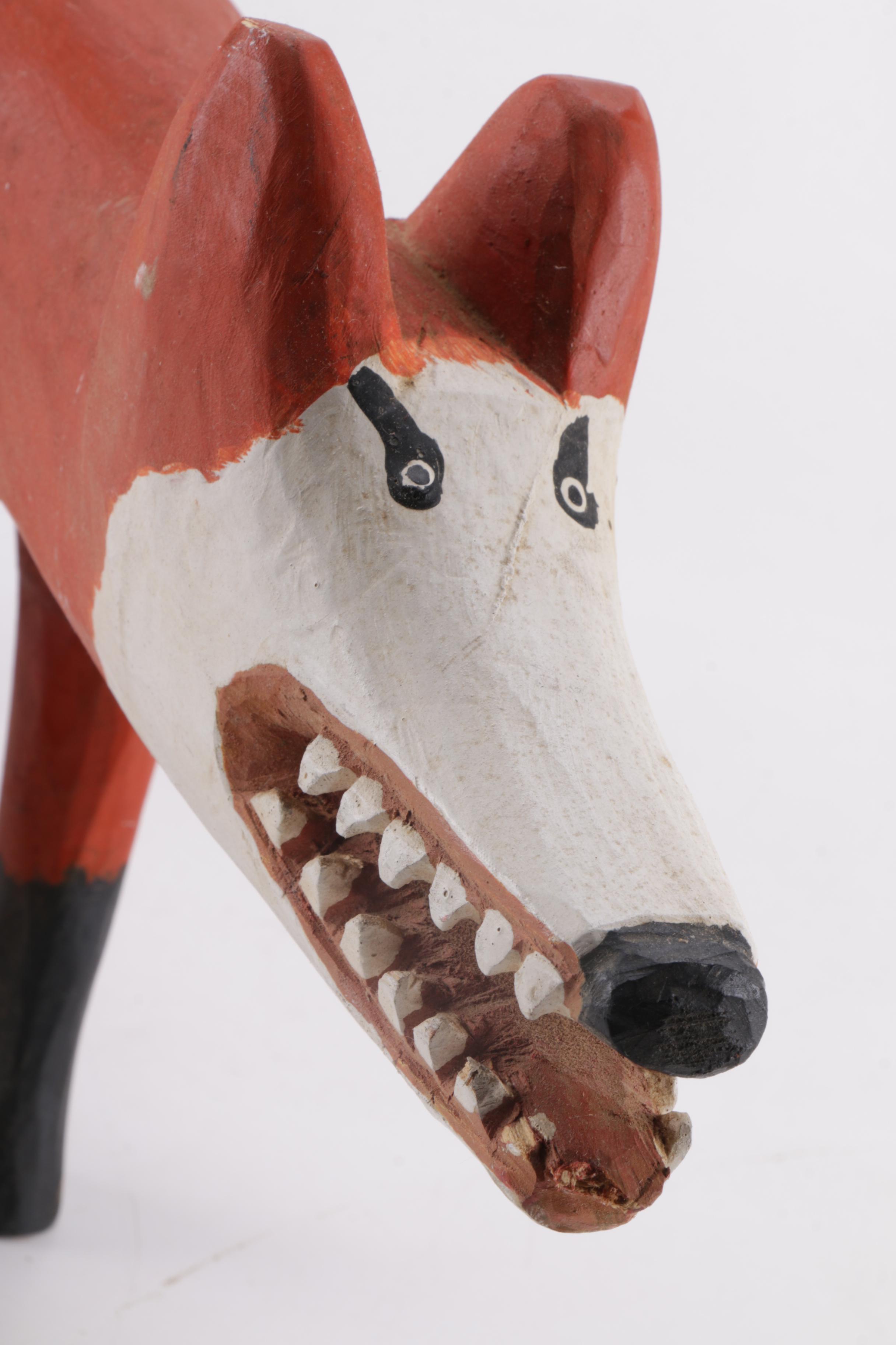 Hand Carved Minnie and Garland Adkins Folk Art Fox