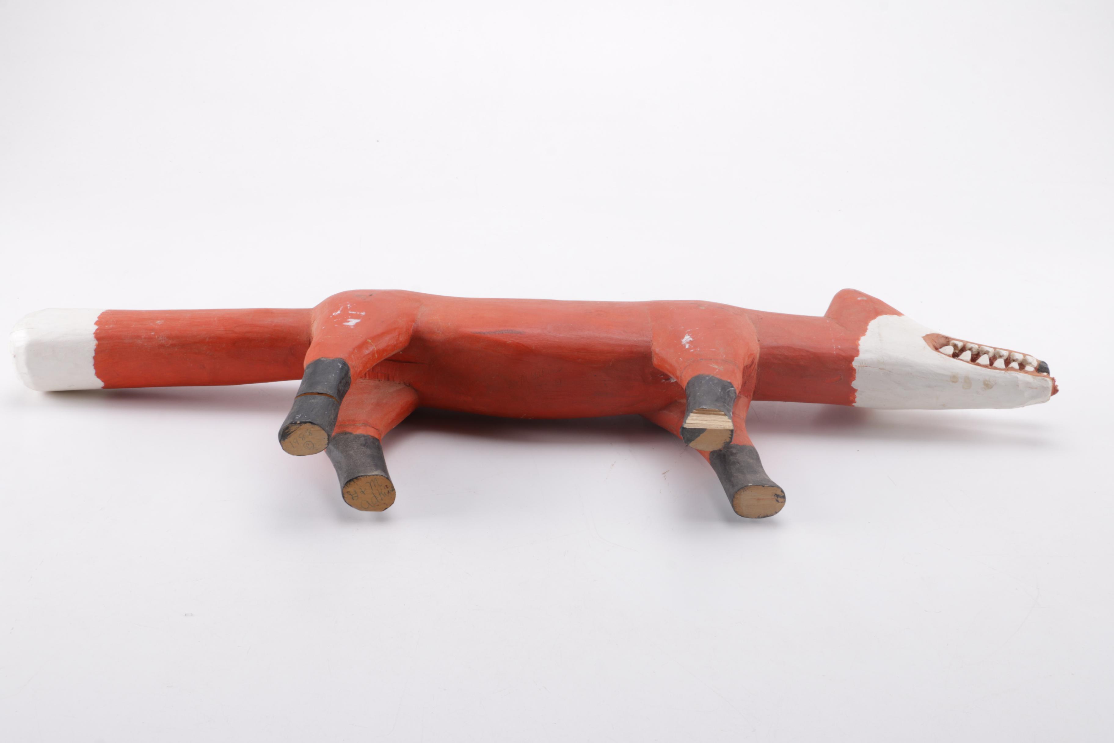 Hand Carved Minnie and Garland Adkins Folk Art Fox