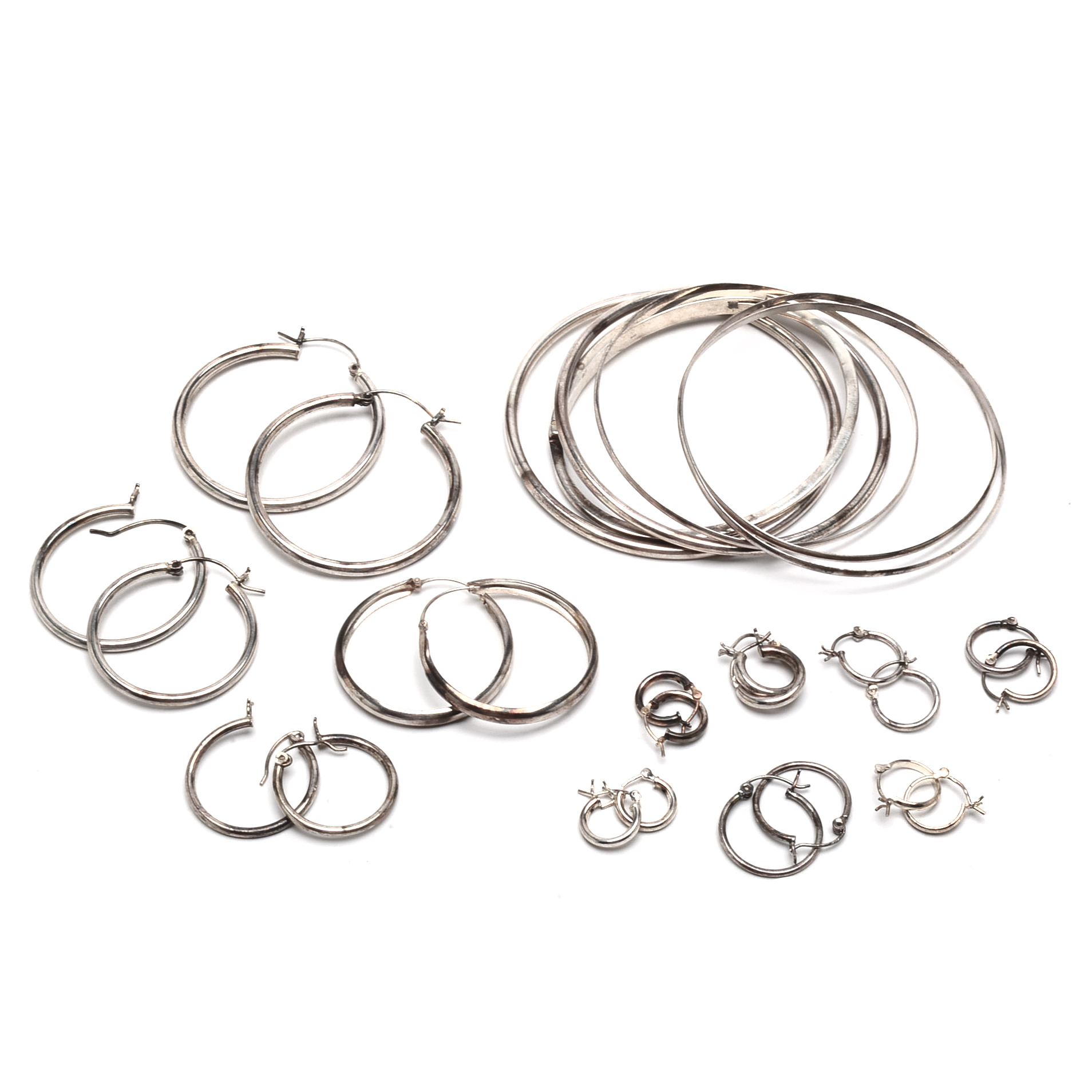 Sterling Silver Bangles and Hoop Earrings
