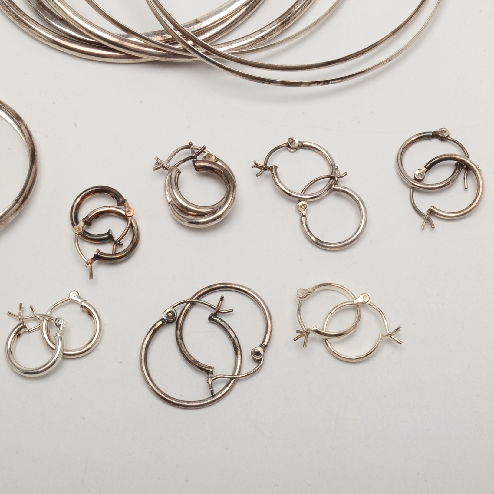Sterling Silver Bangles and Hoop Earrings