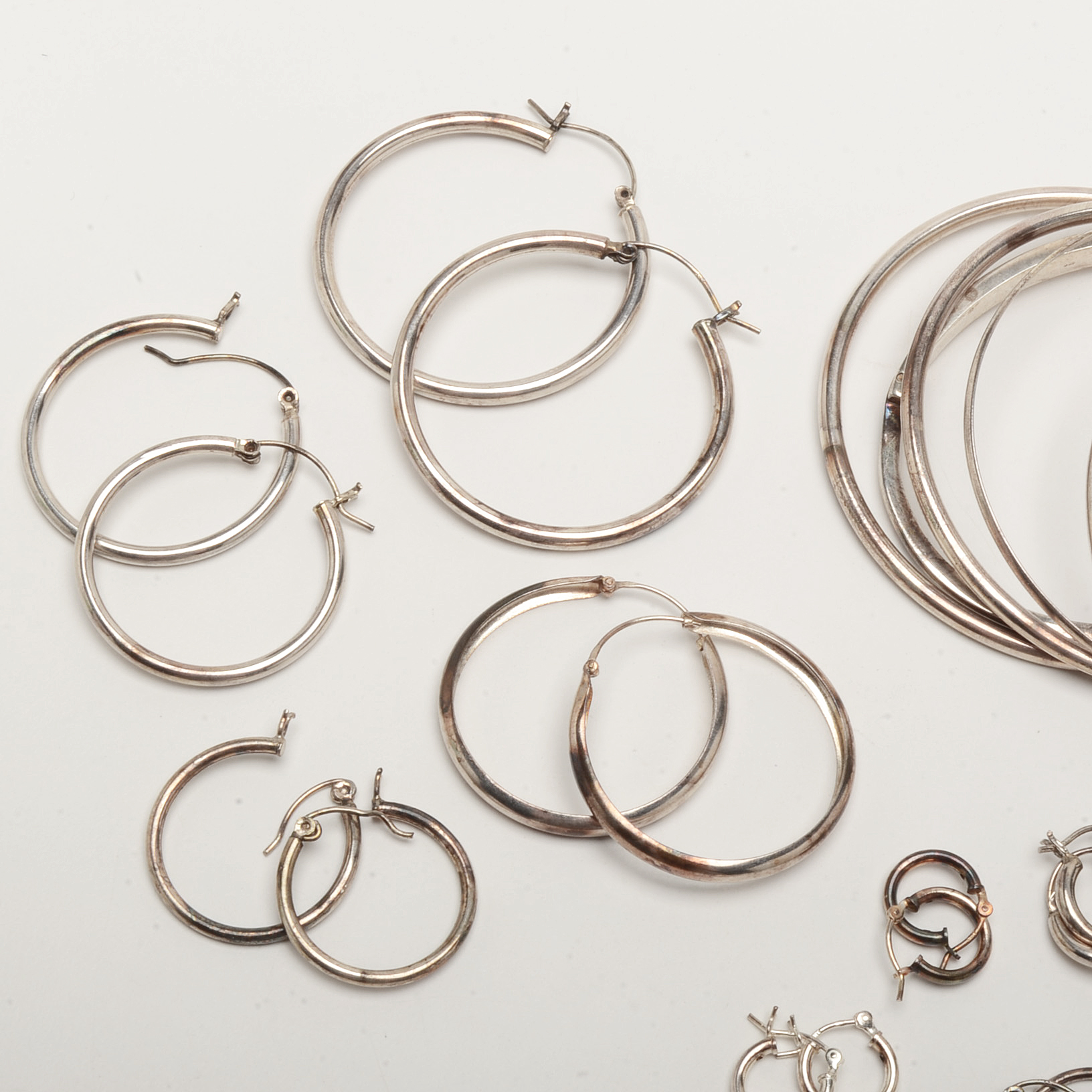 Sterling Silver Bangles and Hoop Earrings