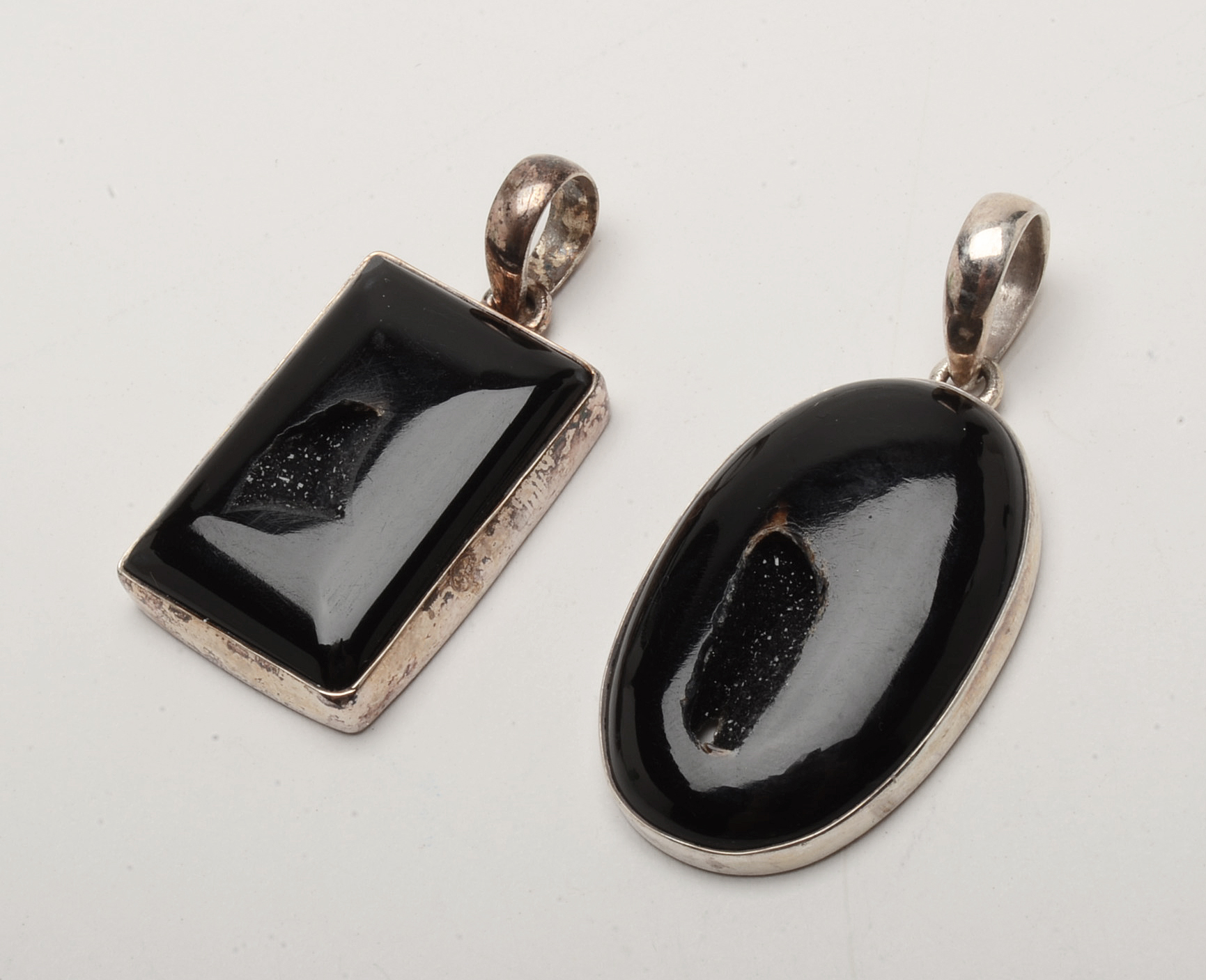 Sterling Collar Necklaces with Agate and Onyx Pendants