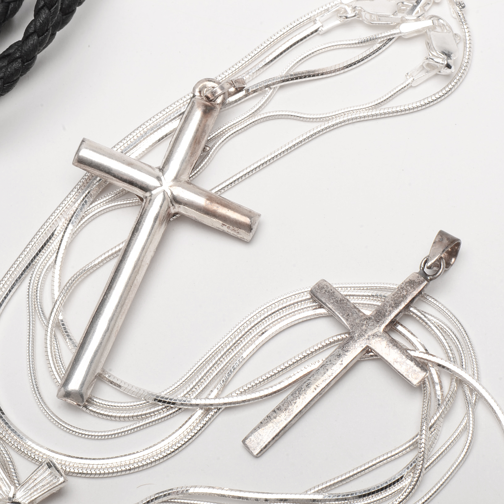 Sterling Silver Snake Chain and Cords With Cross Pendants