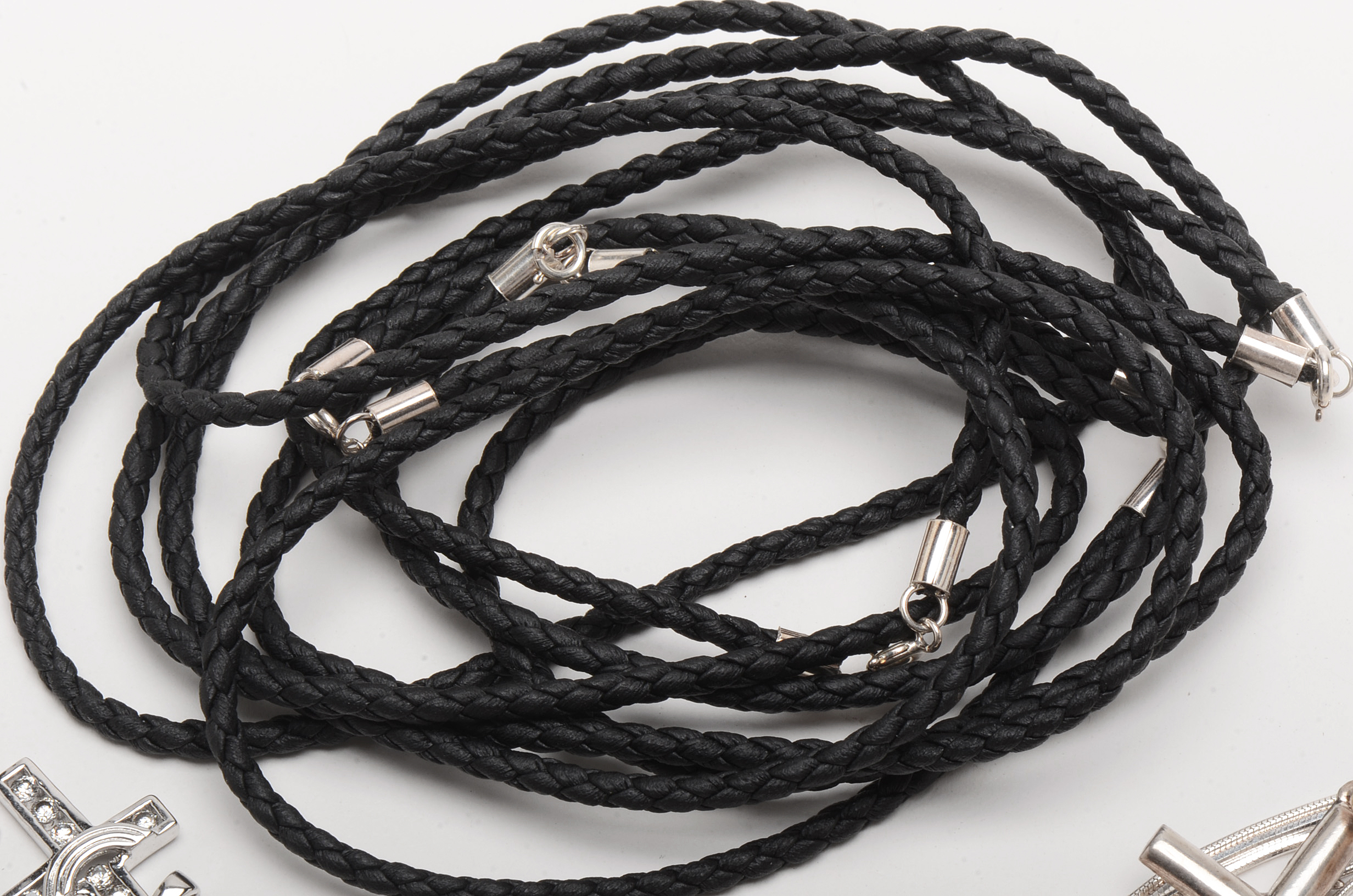 Sterling Silver Snake Chain and Cords With Cross Pendants