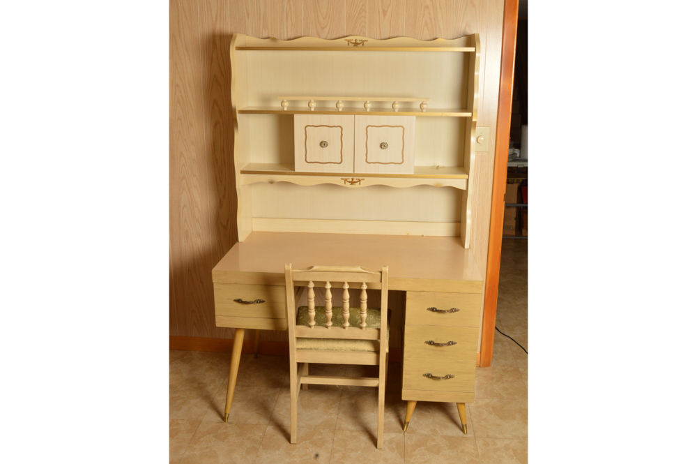 Mid-Century Desk With Hutch and Chair