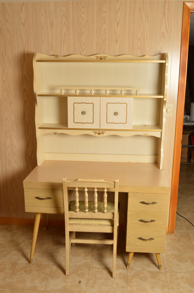 Mid-Century Desk With Hutch and Chair