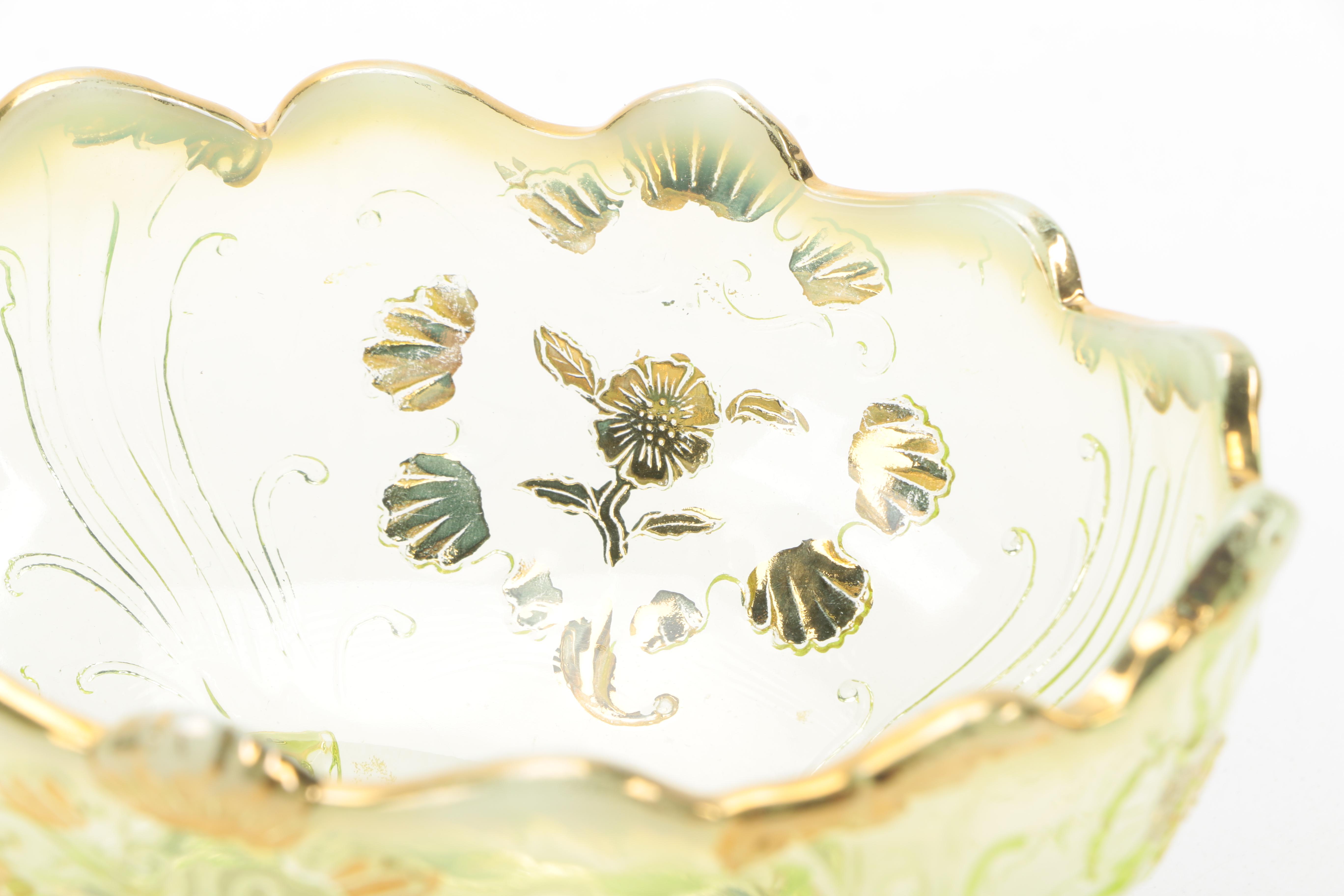 Set of Vintage Yellow Opalescent Bowls With Floral Pattern