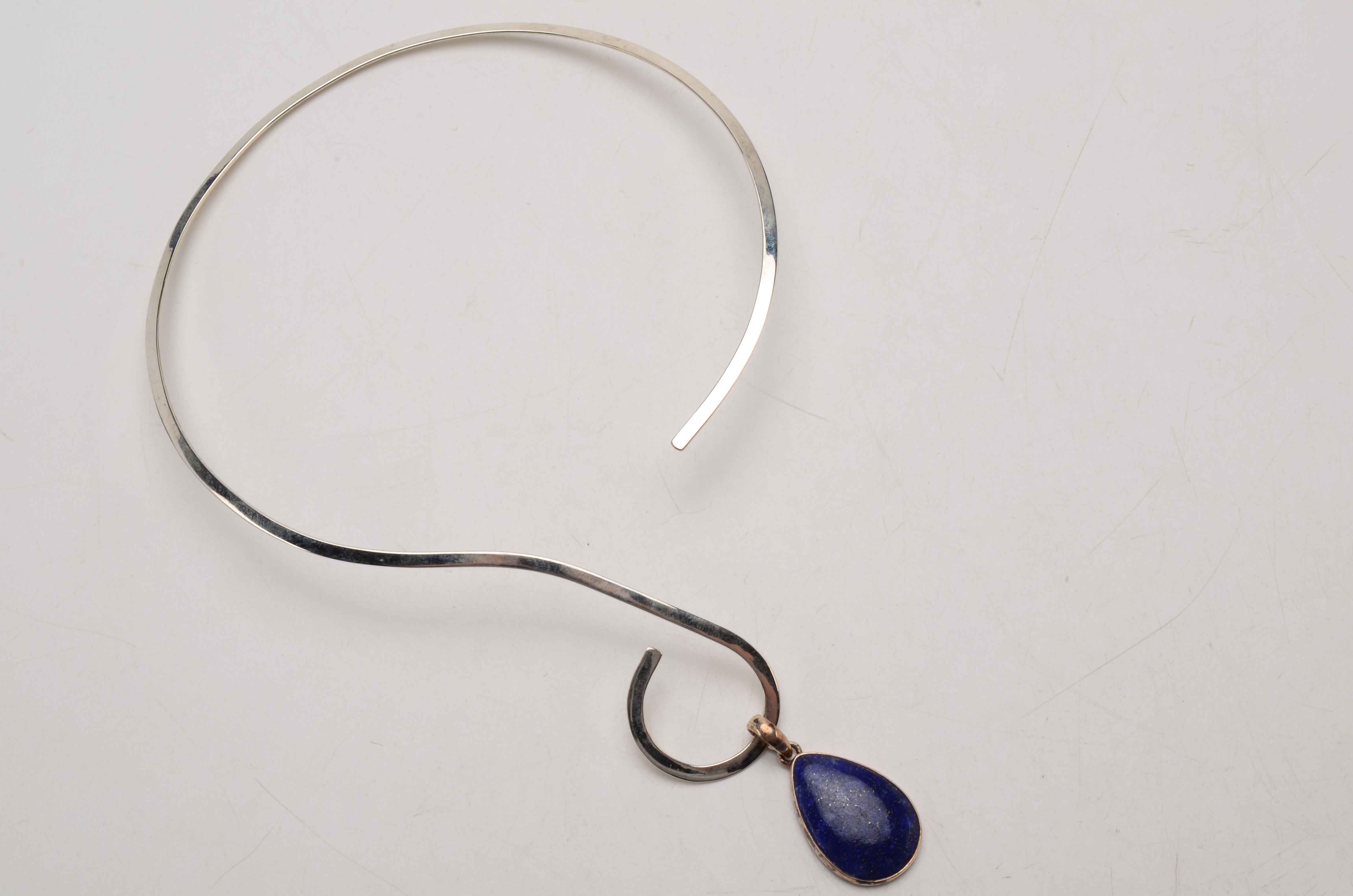 Sterling Bracelet and Collar, Lapis Lazuli Earrings and Pendant