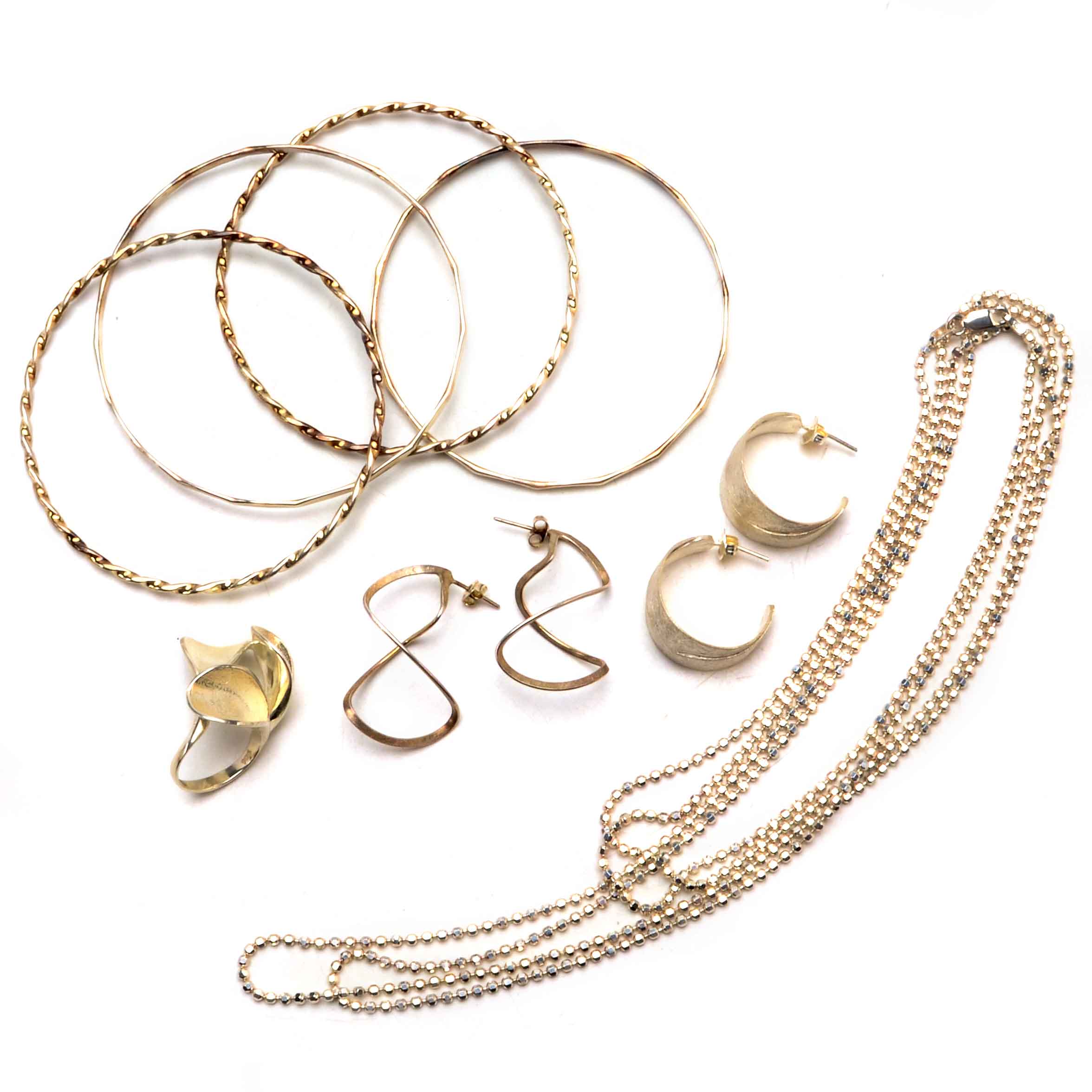 Sterling Lariat Length Necklace, Bangles, Earrings and Ring