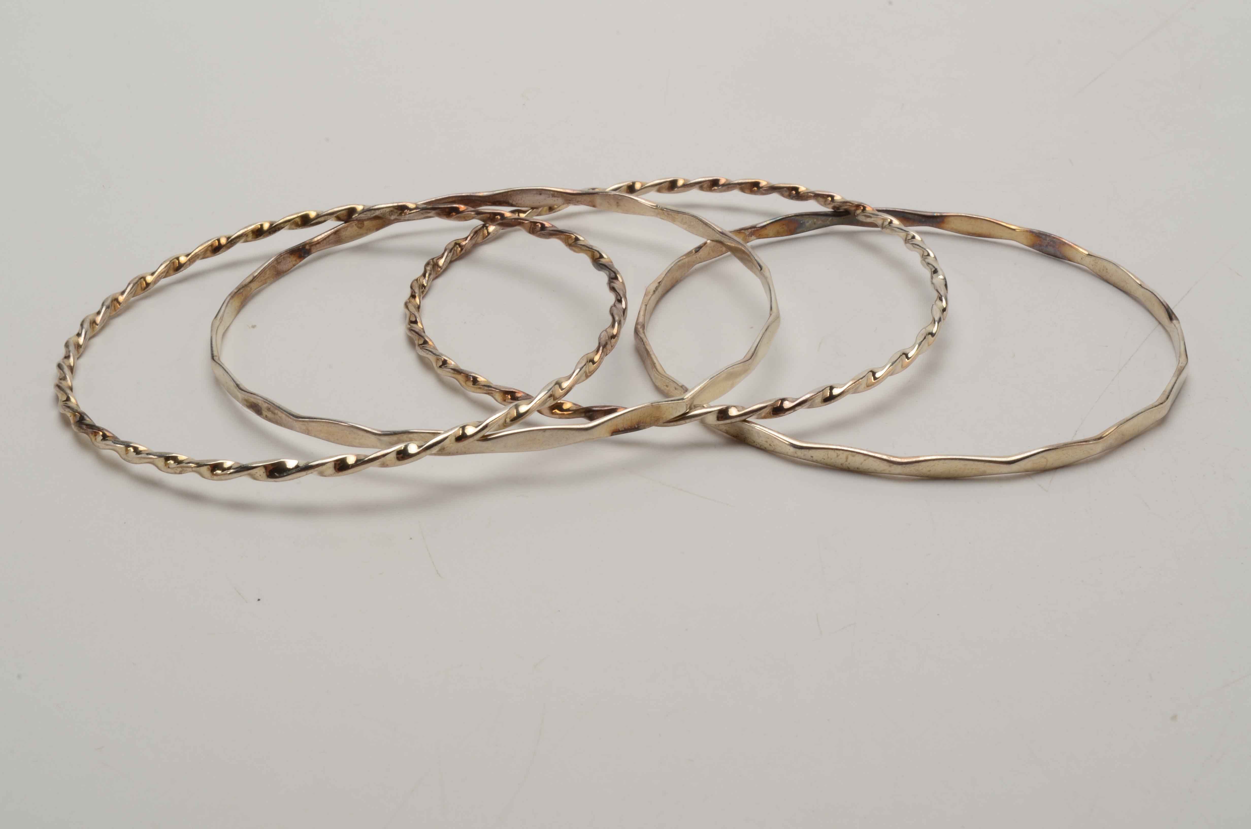 Sterling Lariat Length Necklace, Bangles, Earrings and Ring