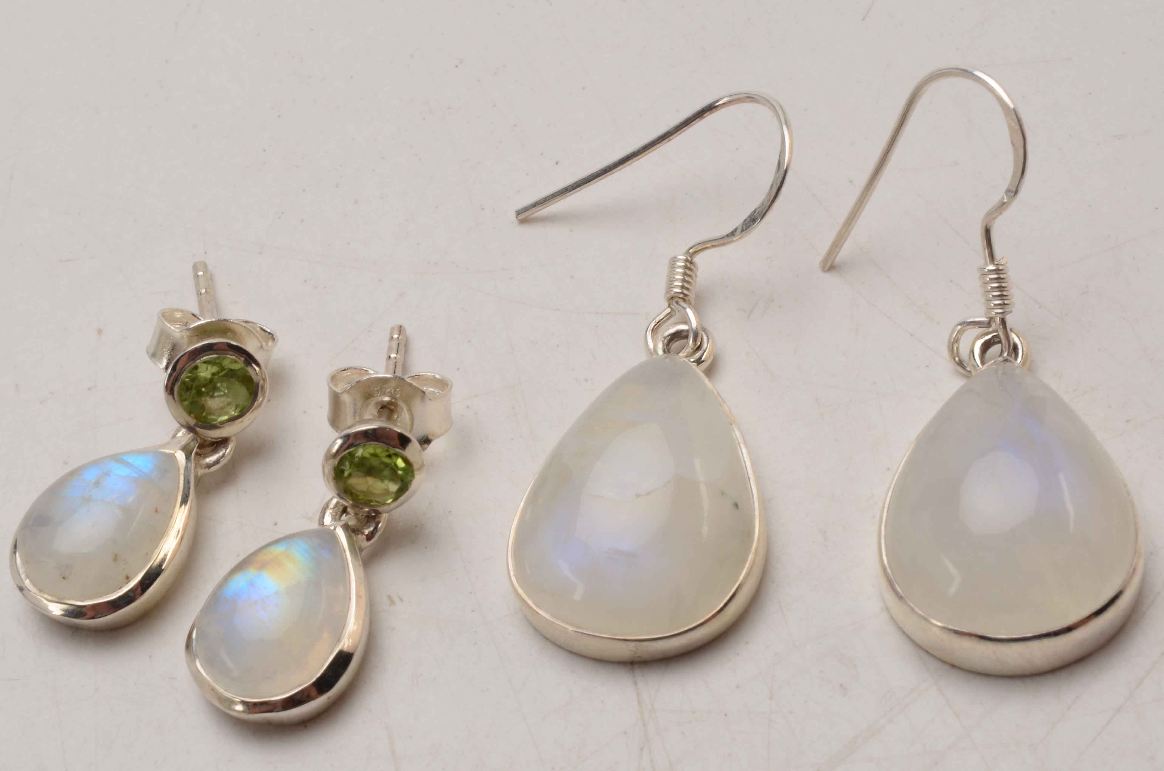 Sterling Druzy Quartz, Moonstone, Peridot and Faux Pearl Jewelry