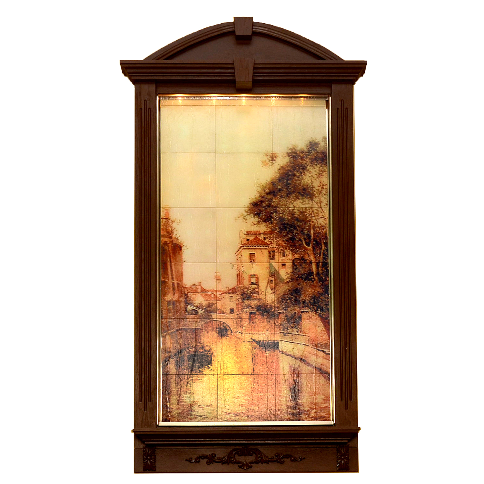 Framed Enameled Glass Wall Fountain