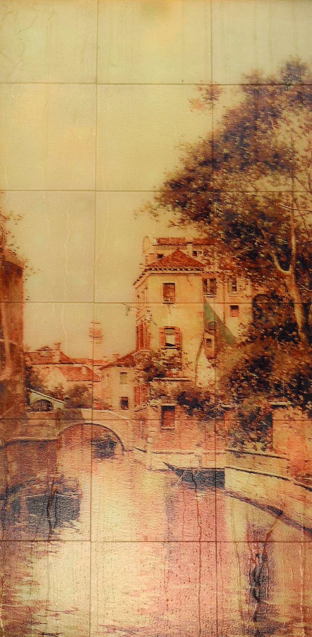 Framed Enameled Glass Wall Fountain