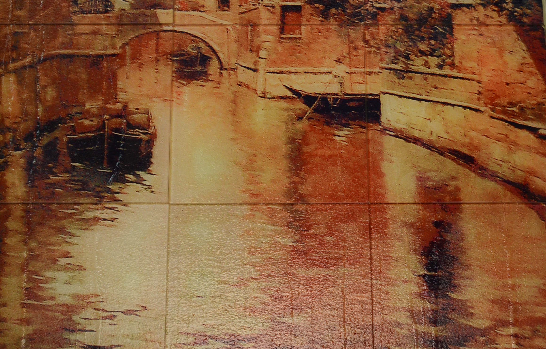 Framed Enameled Glass Wall Fountain