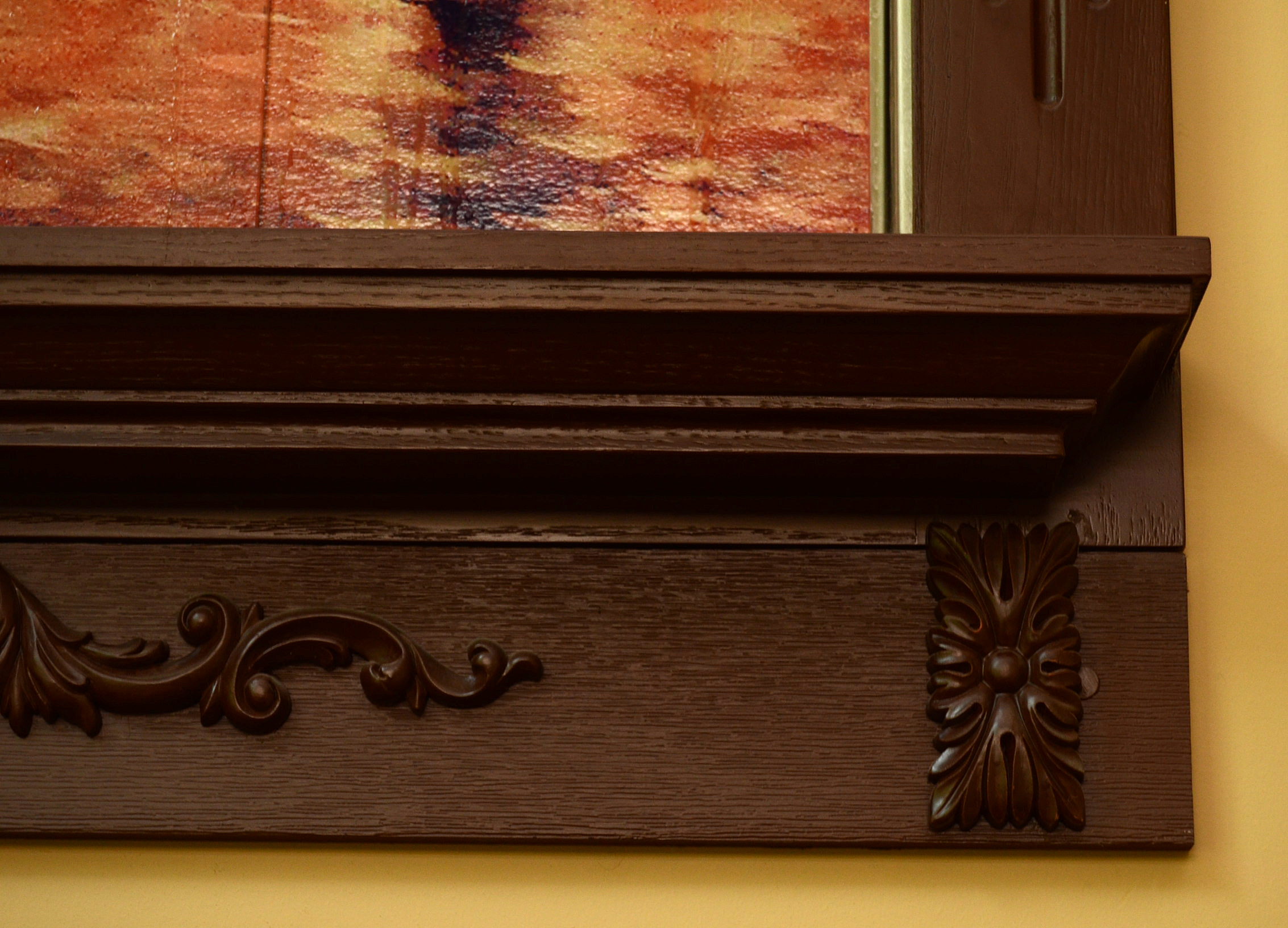 Framed Enameled Glass Wall Fountain