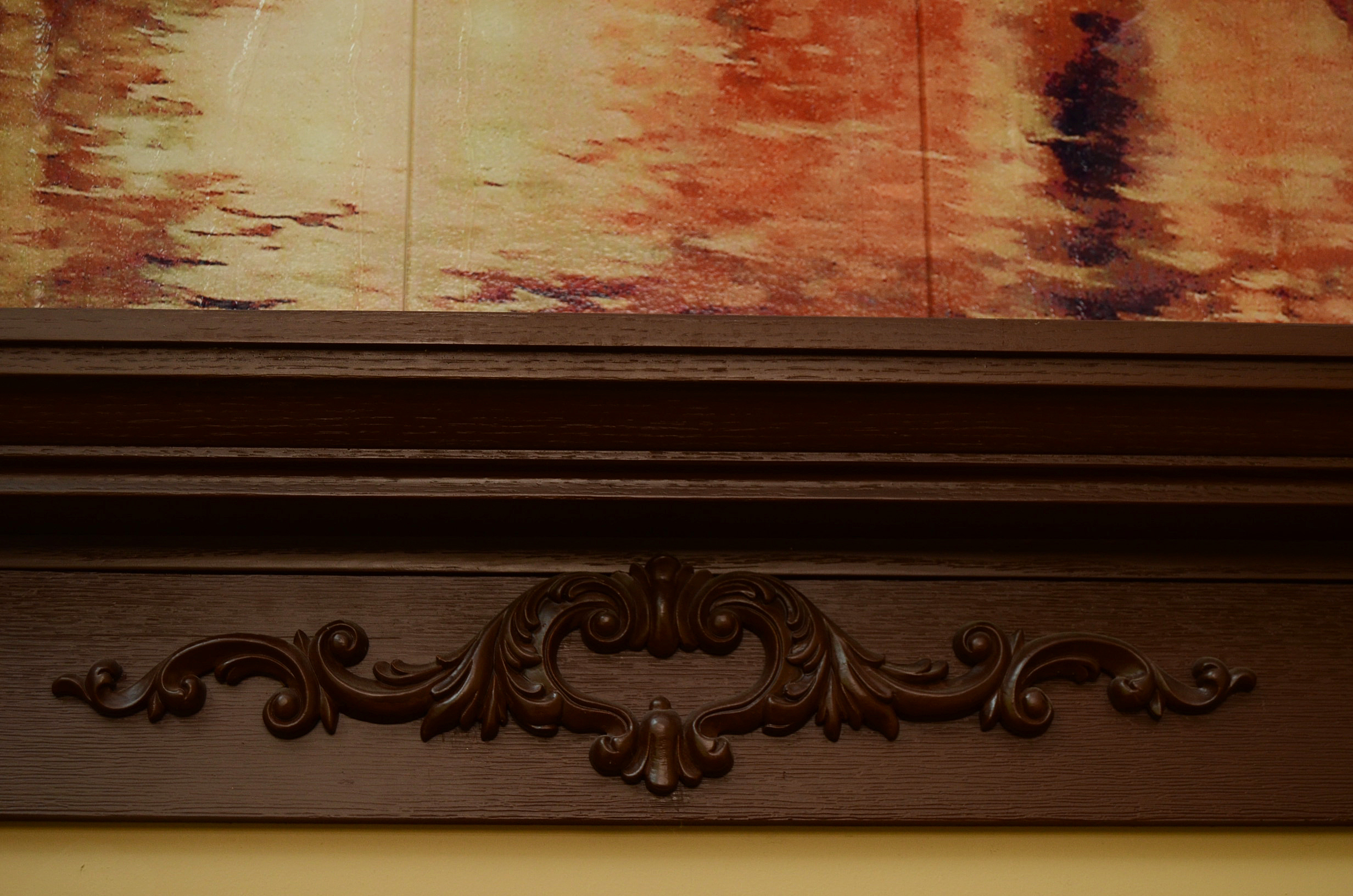 Framed Enameled Glass Wall Fountain