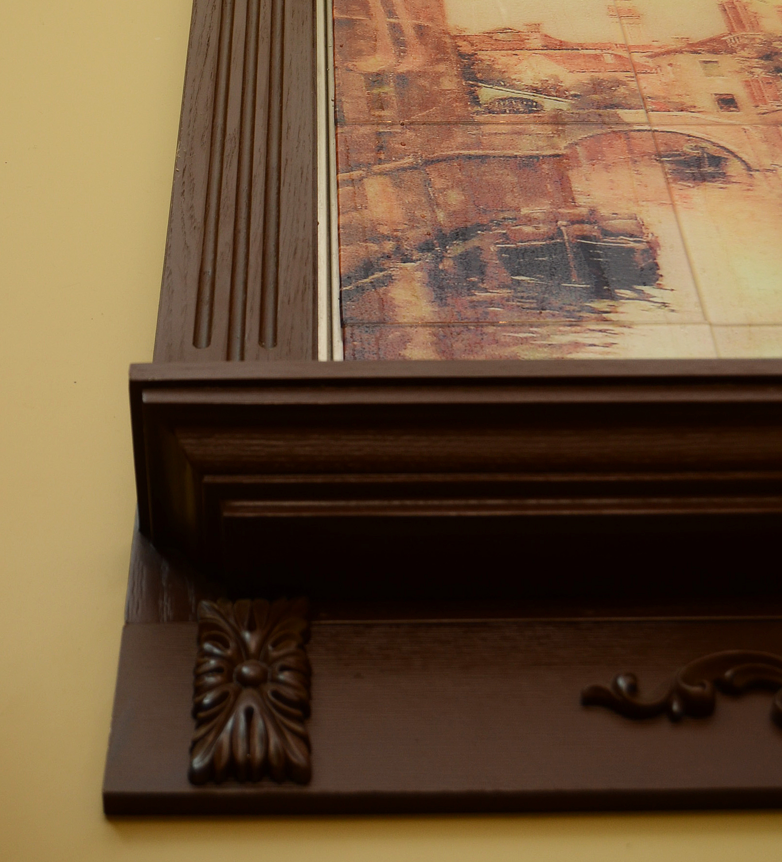 Framed Enameled Glass Wall Fountain