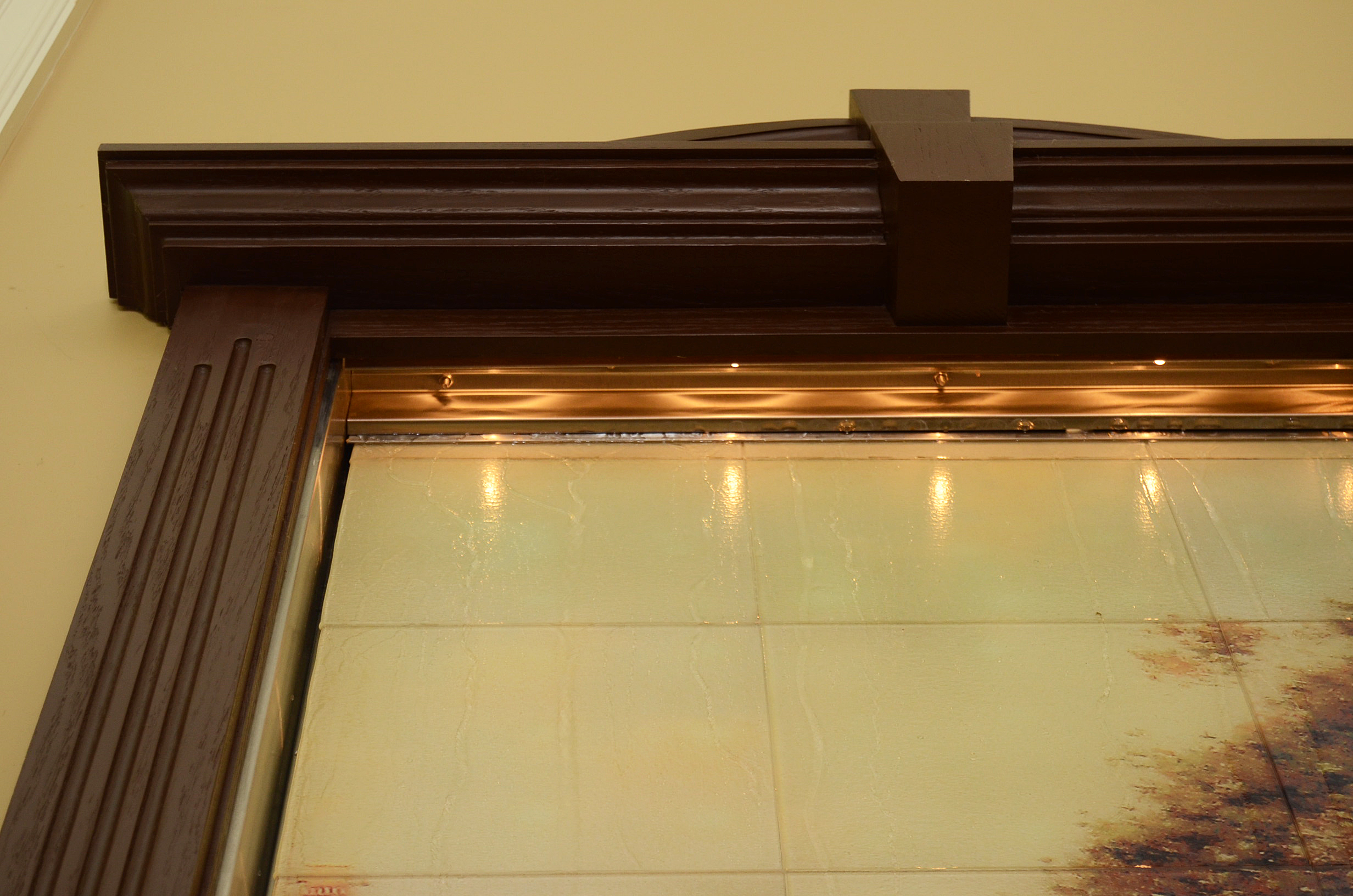 Framed Enameled Glass Wall Fountain