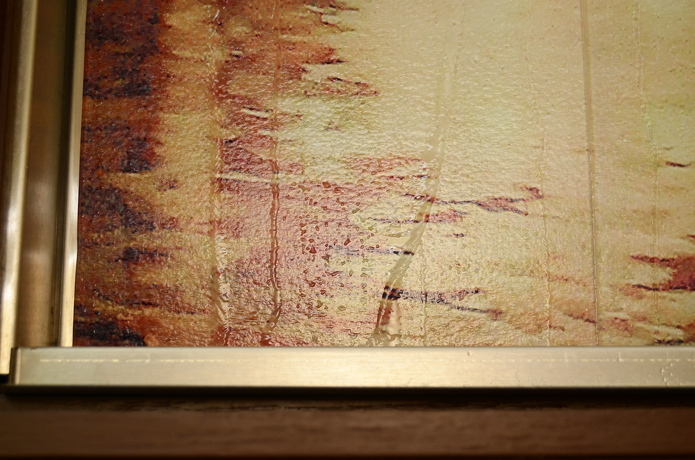 Framed Enameled Glass Wall Fountain