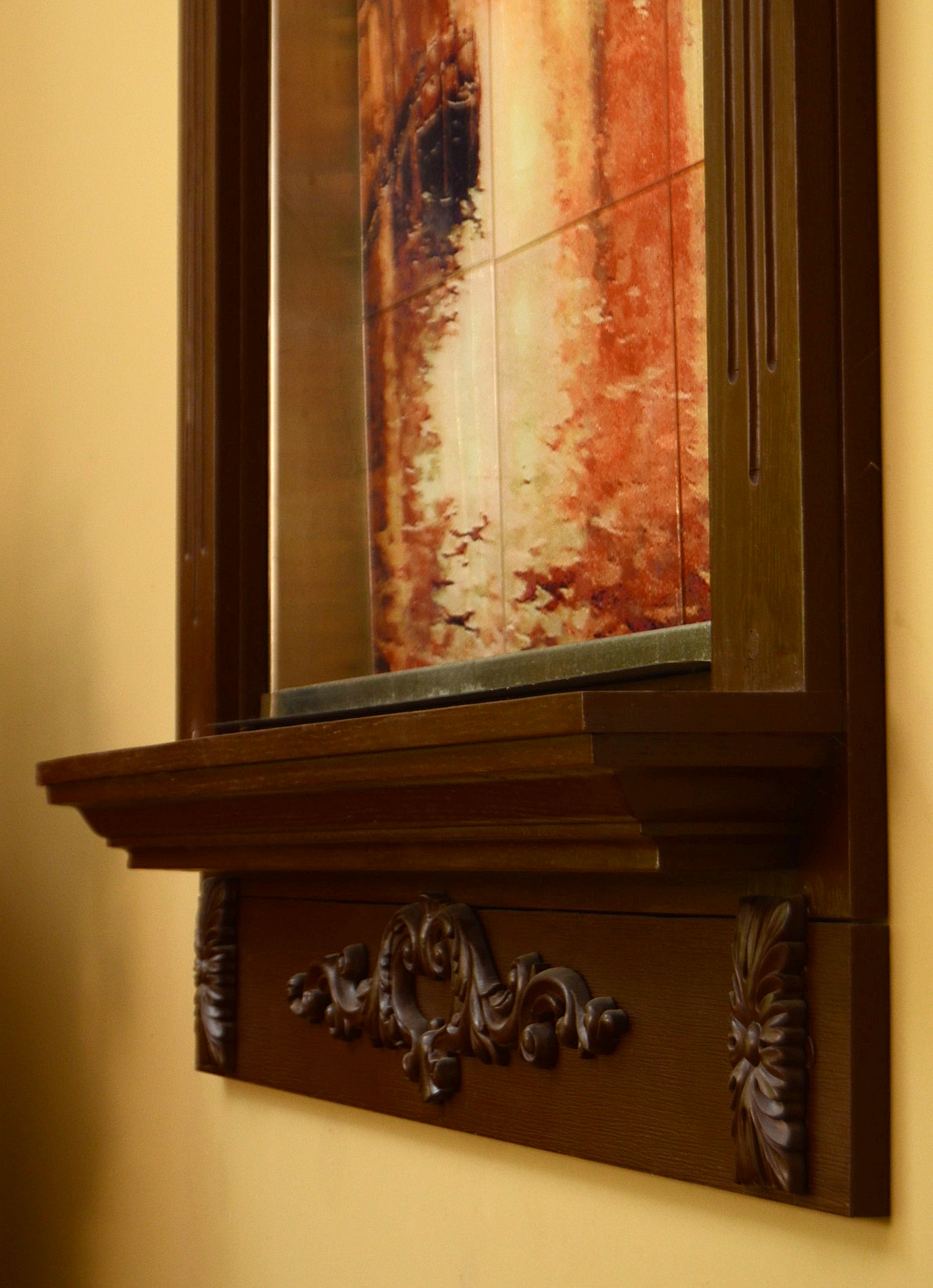 Framed Enameled Glass Wall Fountain