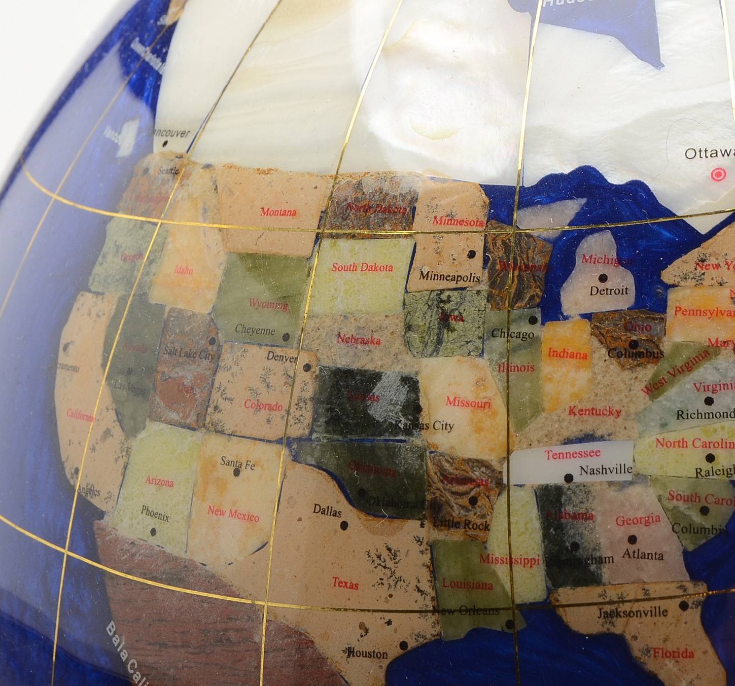 Lapis World Globe With Brass Tone Stand