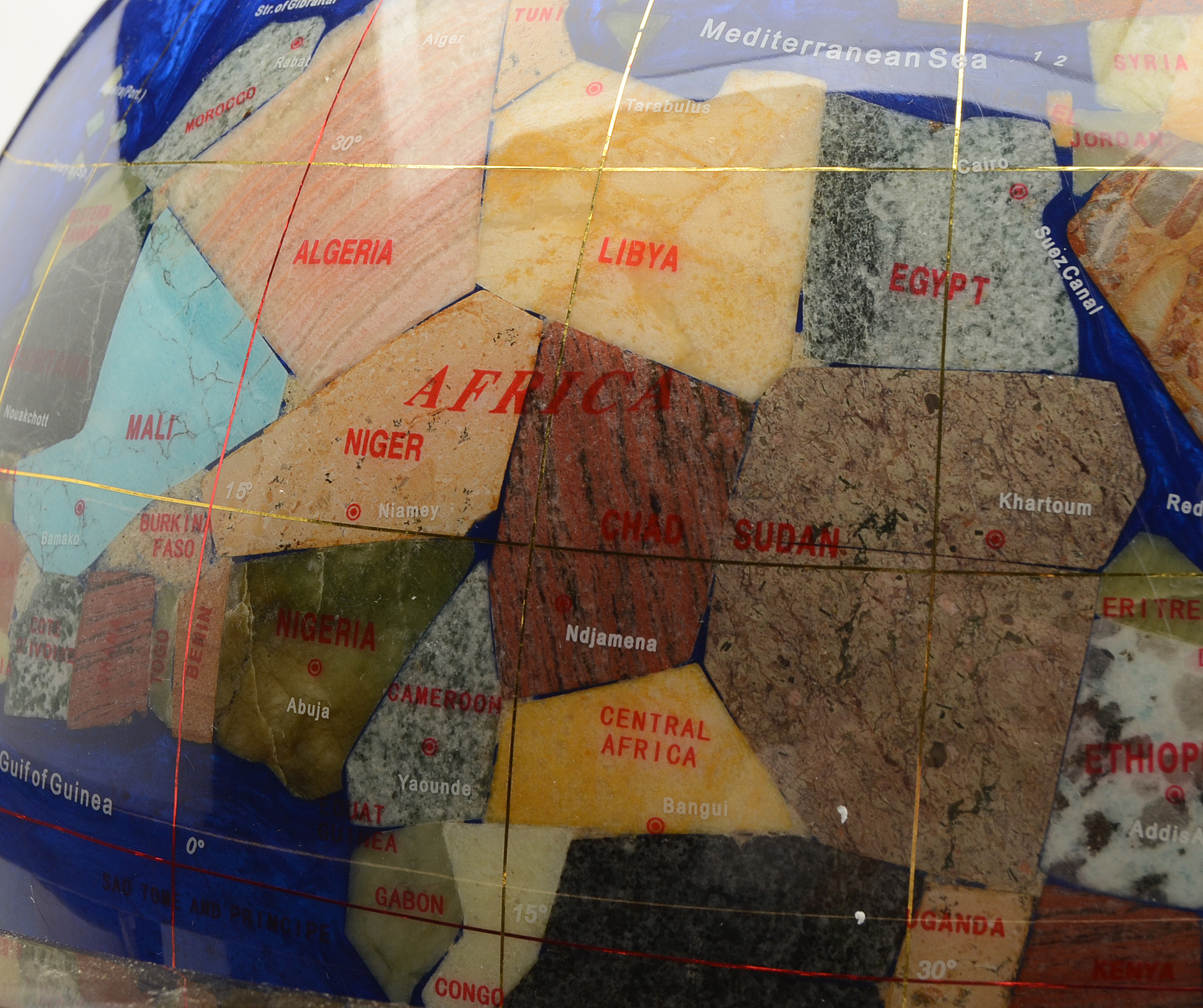 Lapis World Globe With Brass Tone Stand