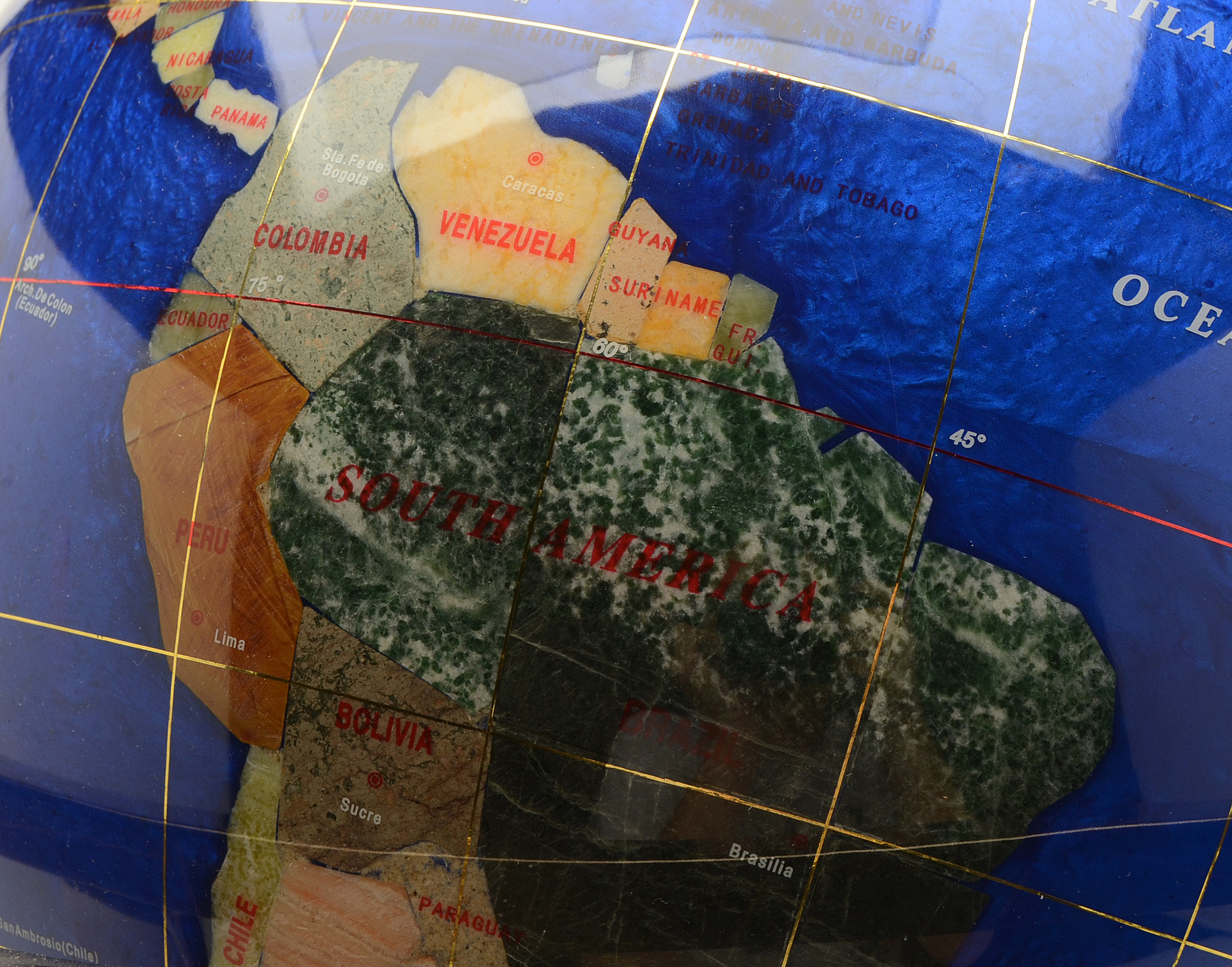 Lapis World Globe With Brass Tone Stand