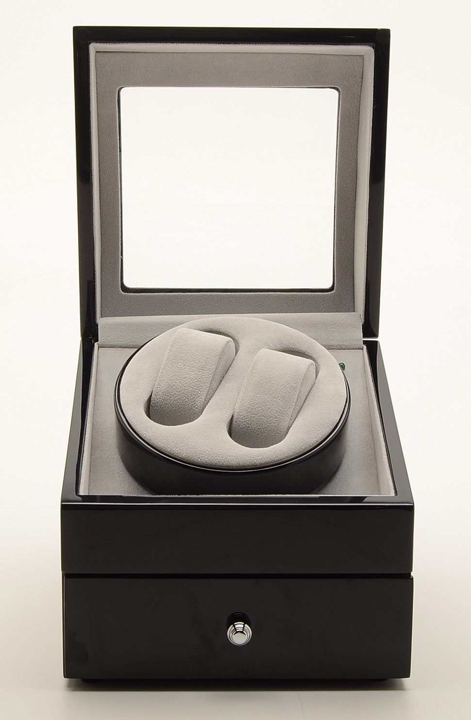 High Gloss Black Finish Dual Watch Winder With Drawer