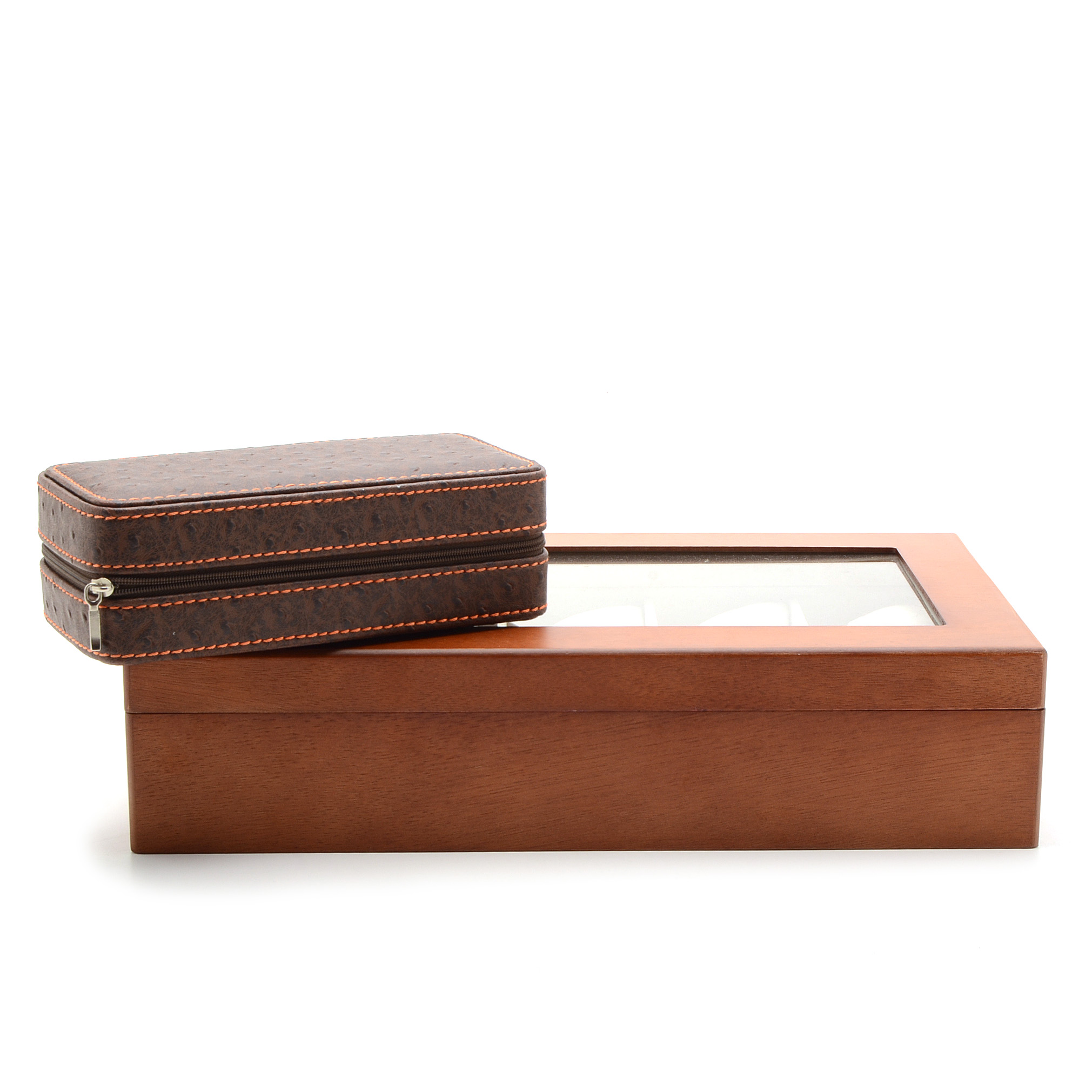 Veneered Oak Watch Case with Travel Pouch