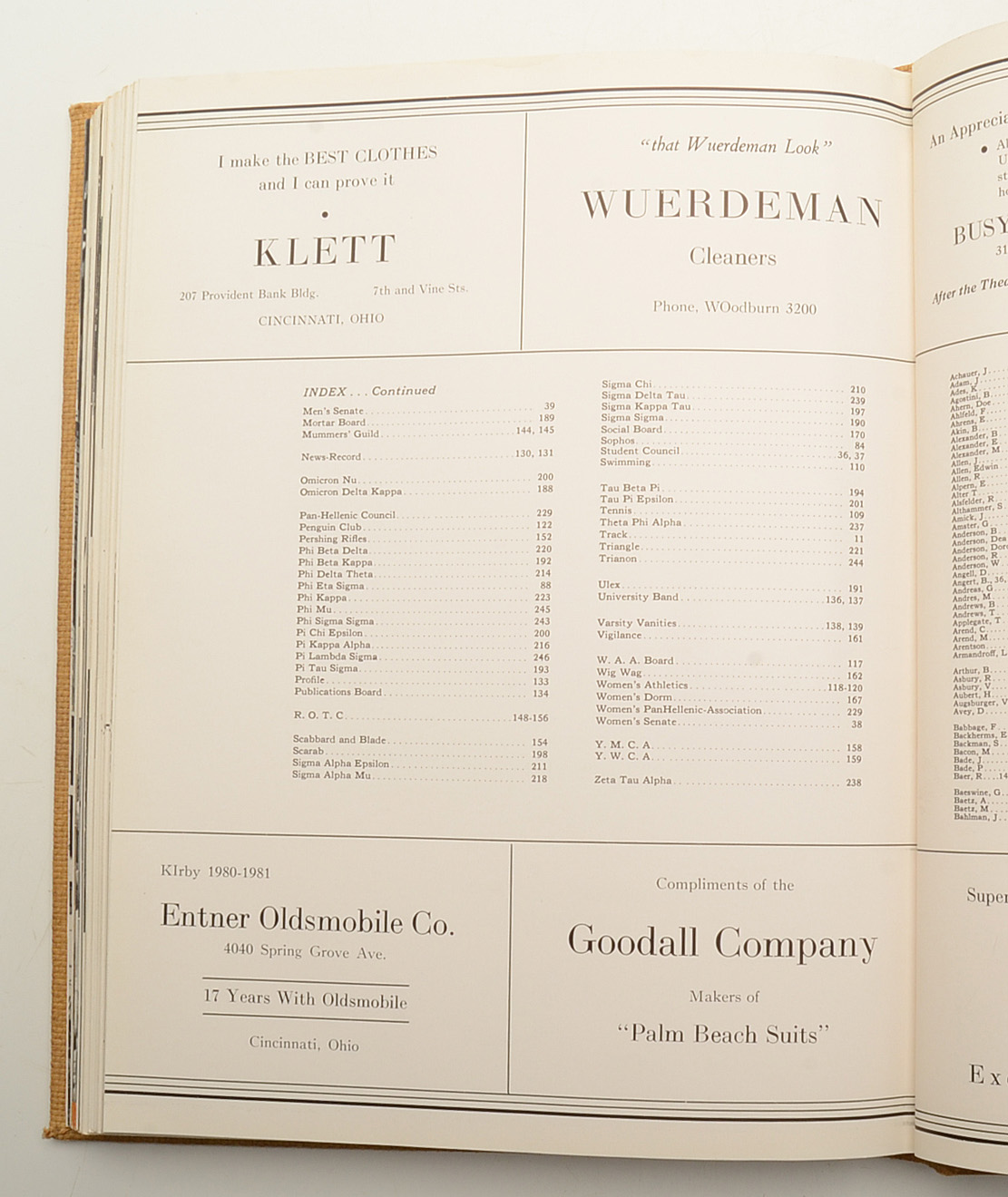 Vintage 1940 "University of Cincinnati Year Book"