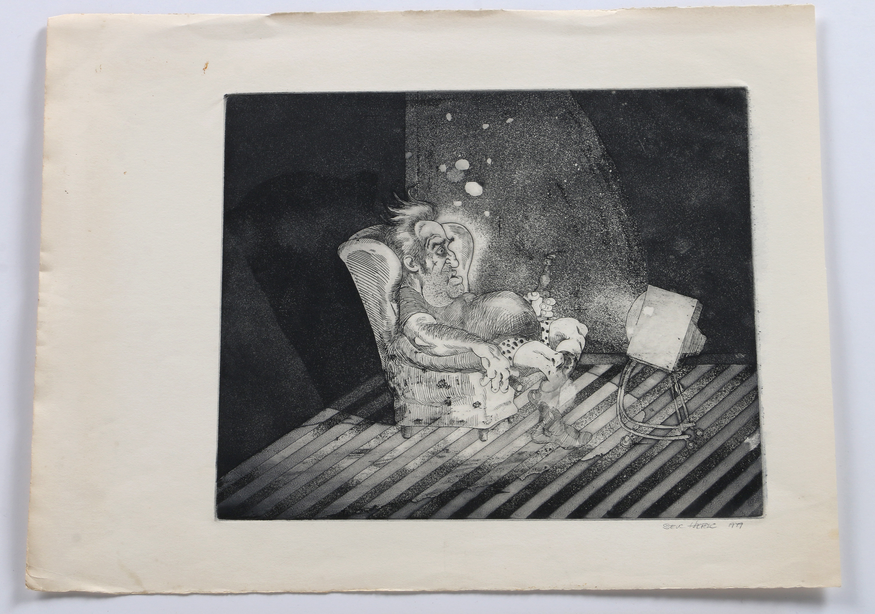 Steve Haefele Aquatints of a Man Watching Television
