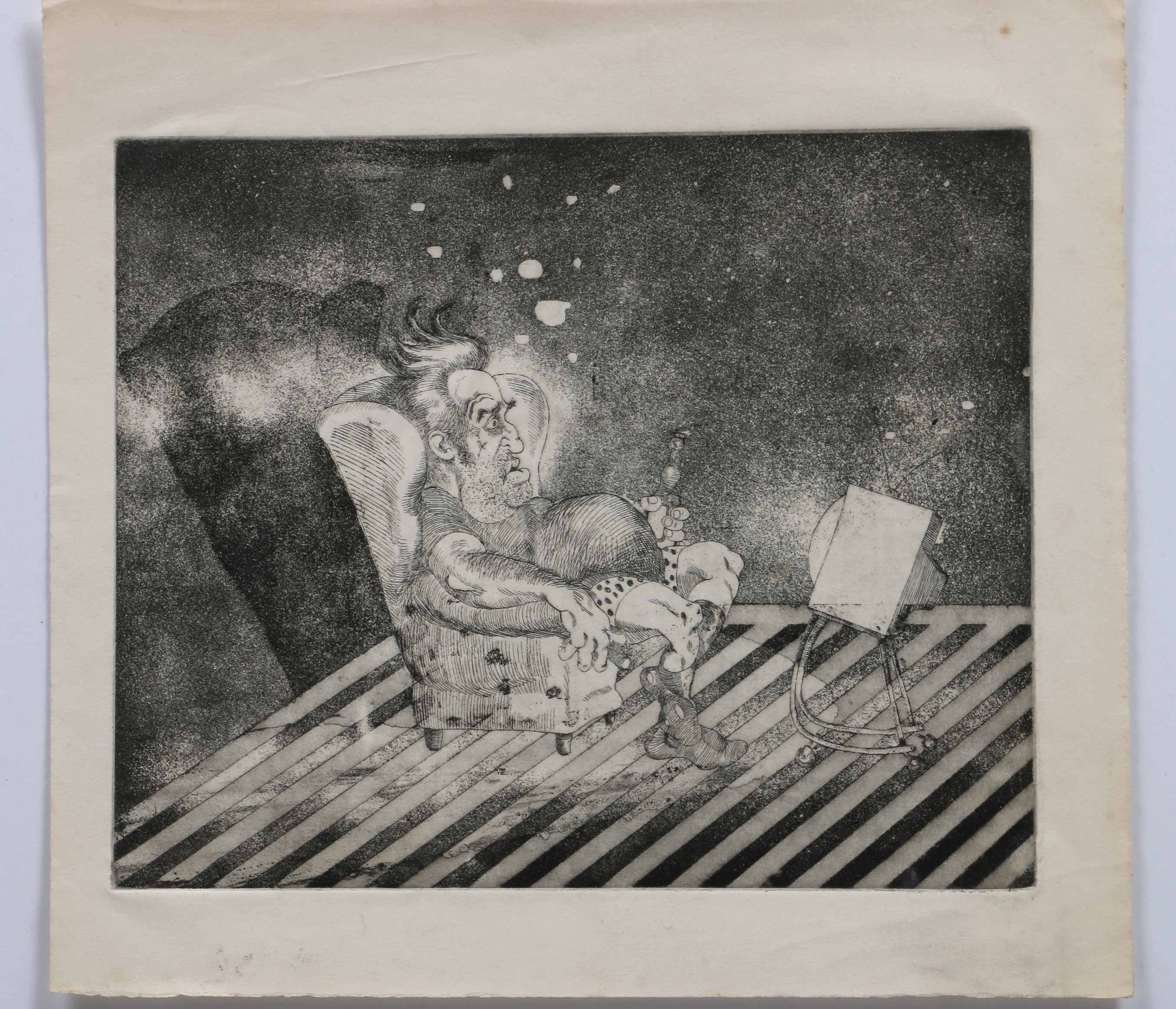 Steve Haefele Aquatints of a Man Watching Television