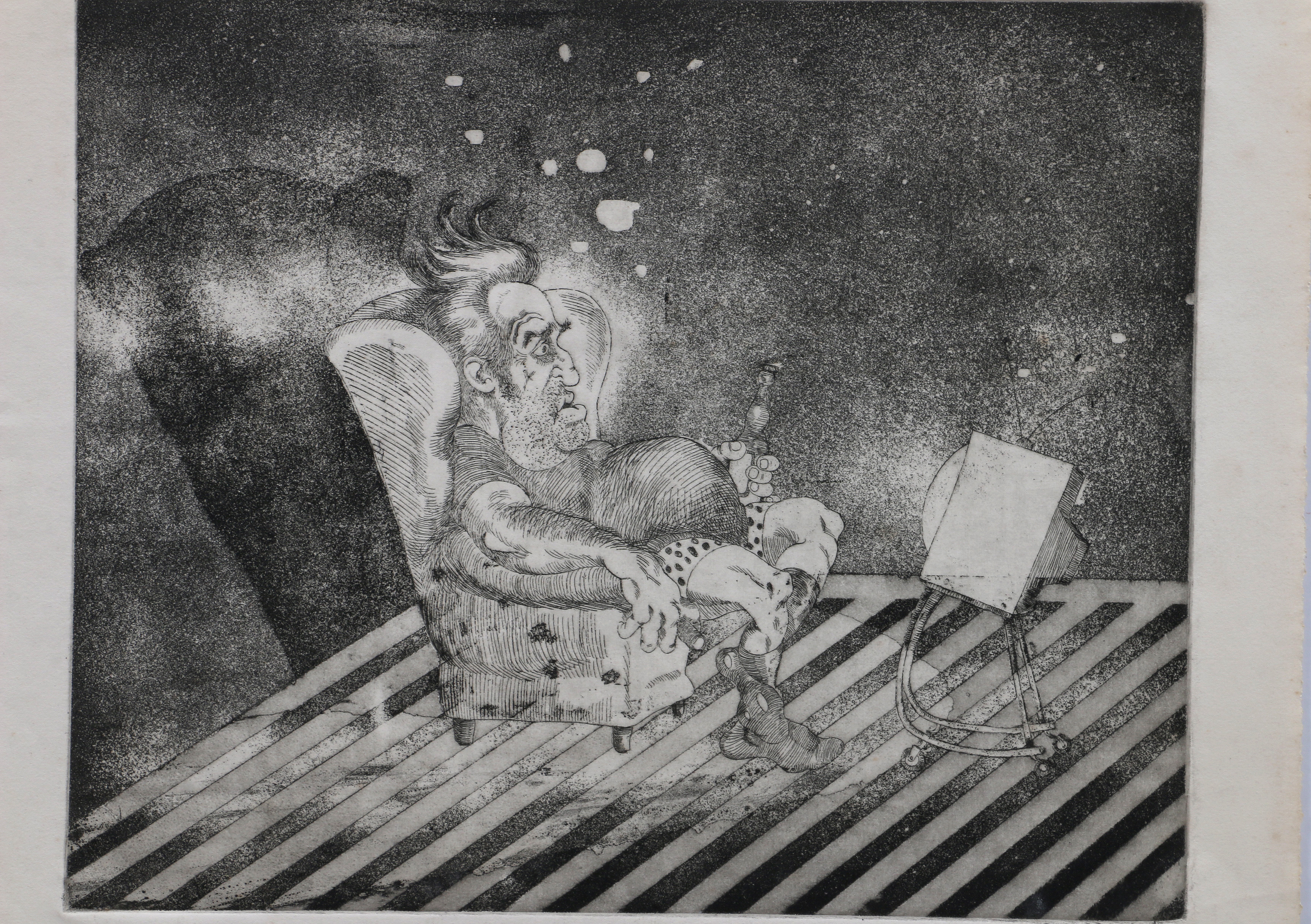 Steve Haefele Aquatints of a Man Watching Television