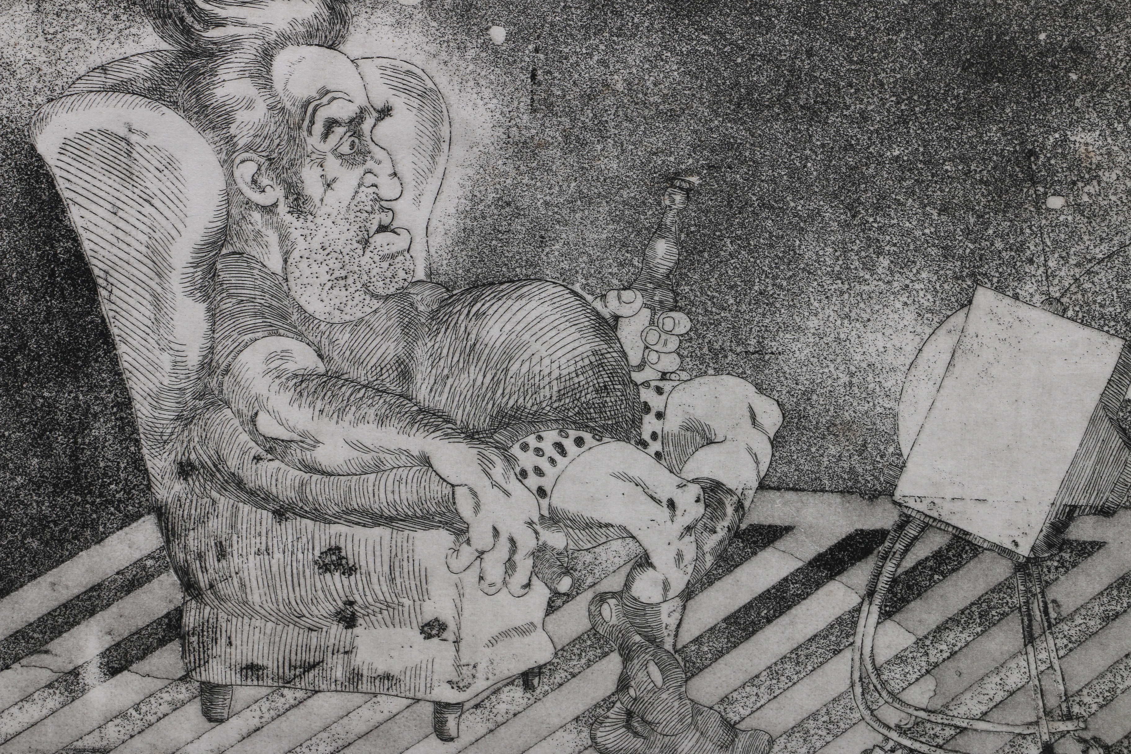 Steve Haefele Aquatints of a Man Watching Television