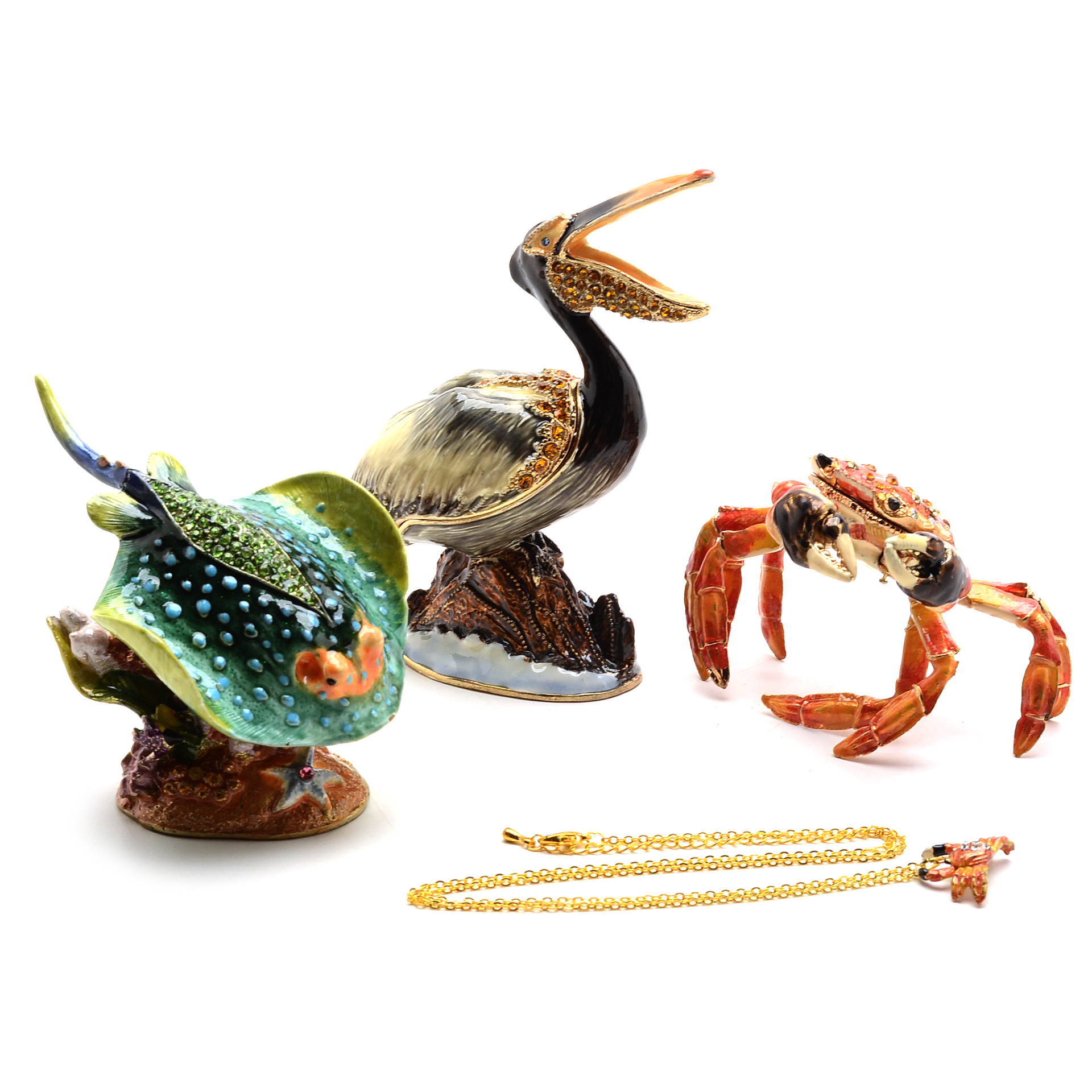 Three Trinket Boxes With Matching Necklace