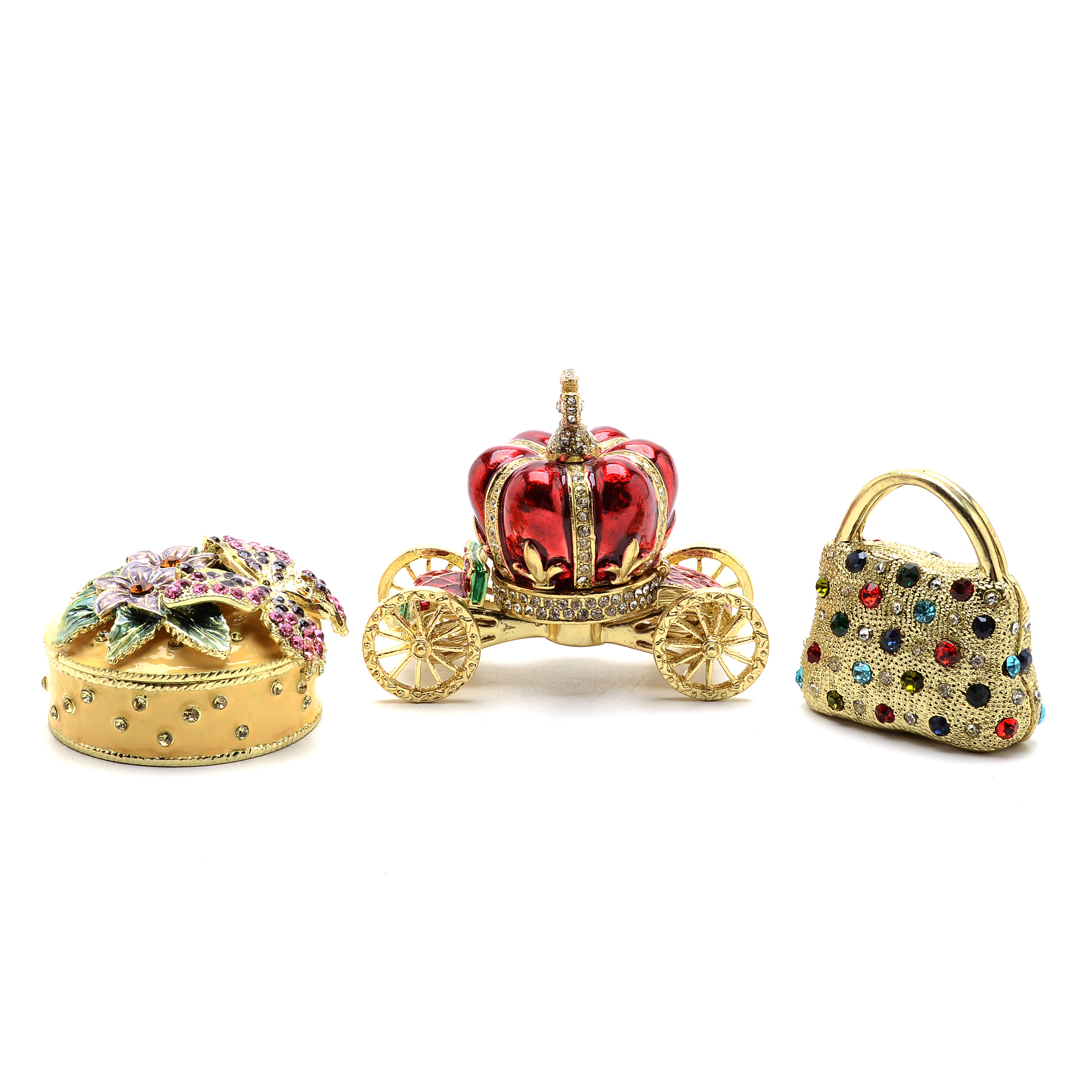 Three Trinket Boxes With Matching Necklace