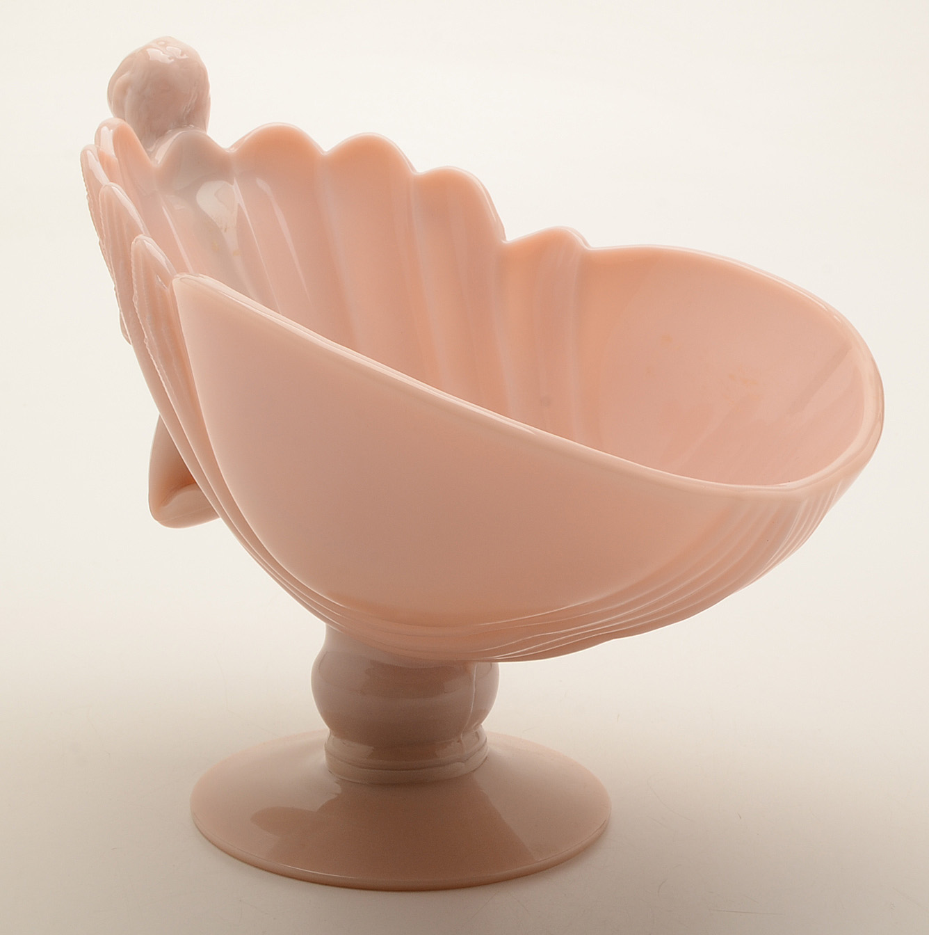 Art Deco Pink Glass Compote with Female Nude