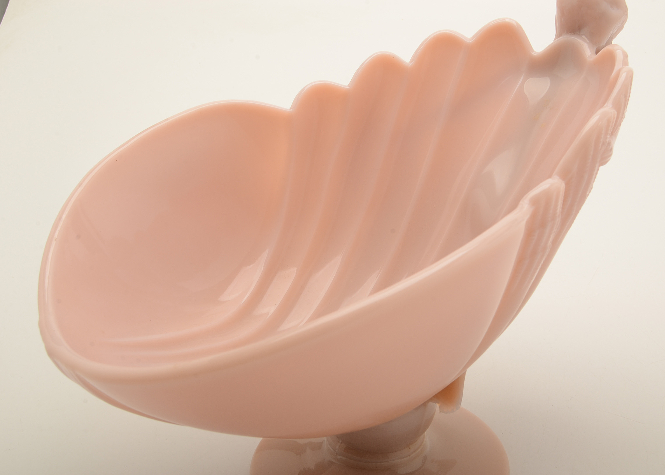 Art Deco Pink Glass Compote with Female Nude