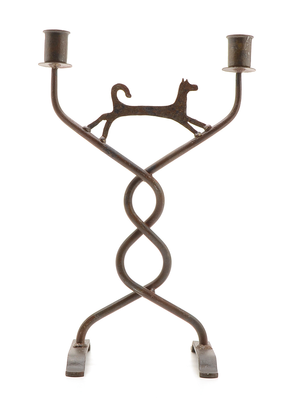 Pair of Cast Iron Candle Holders with Dog Motif